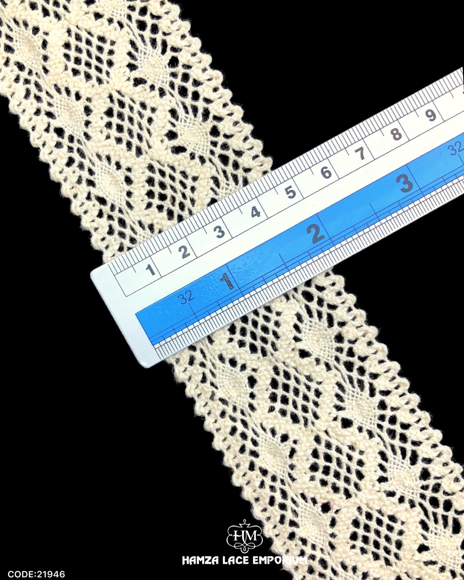 'Center Filling Lace 21946' displayed with a ruler to indicate its width as 2 inches.