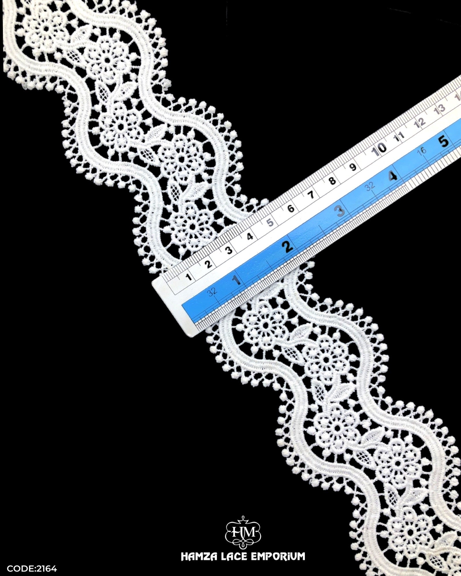 Size of the 'Center Filling Lace 2164' is shown as '2' inches with the help of a ruler