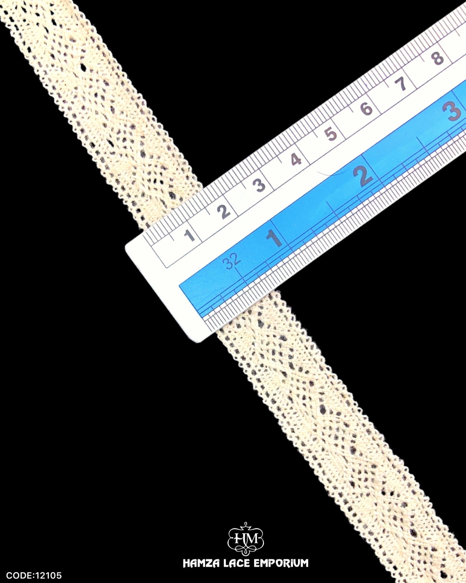 'Center Filling Lace 12105' displayed with a ruler to indicate its width as '0.5' inches.