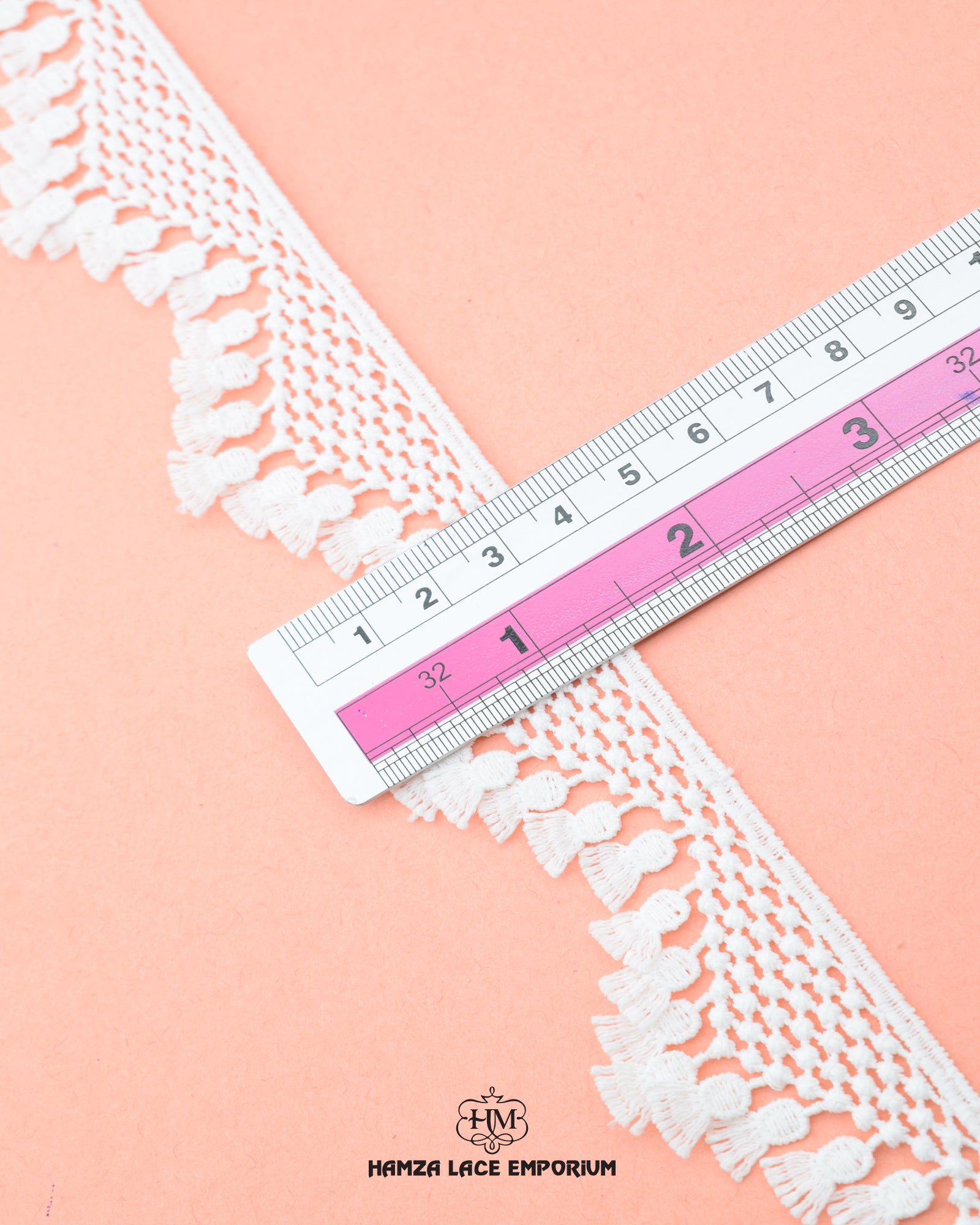 A ruler is measuring the size of the 'Edging Ring Jhaalar Lace 1458' which is showing 1 inch