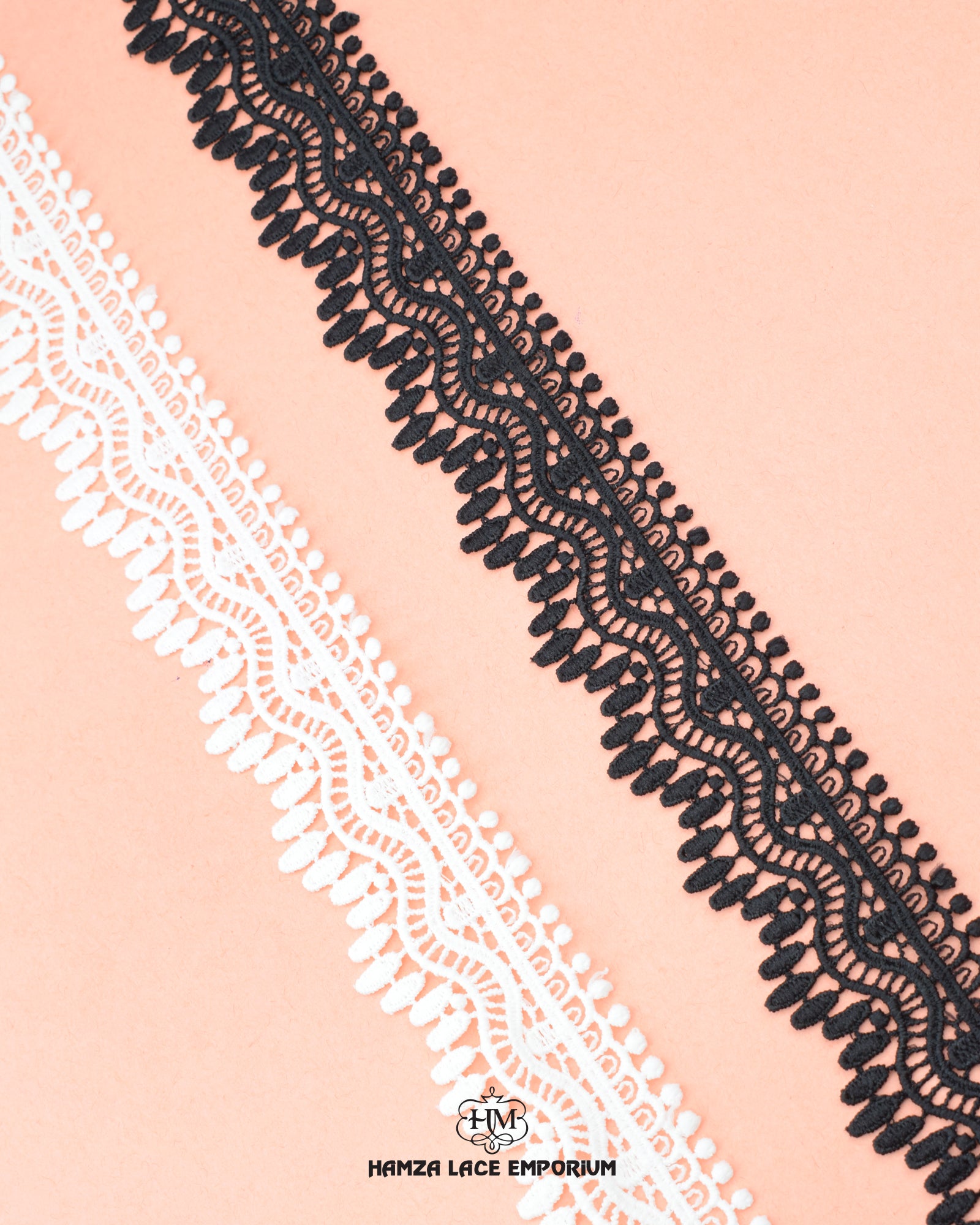 One white and one black color of the product 'Edging Lace 16167' is shown side by side on a pink background
