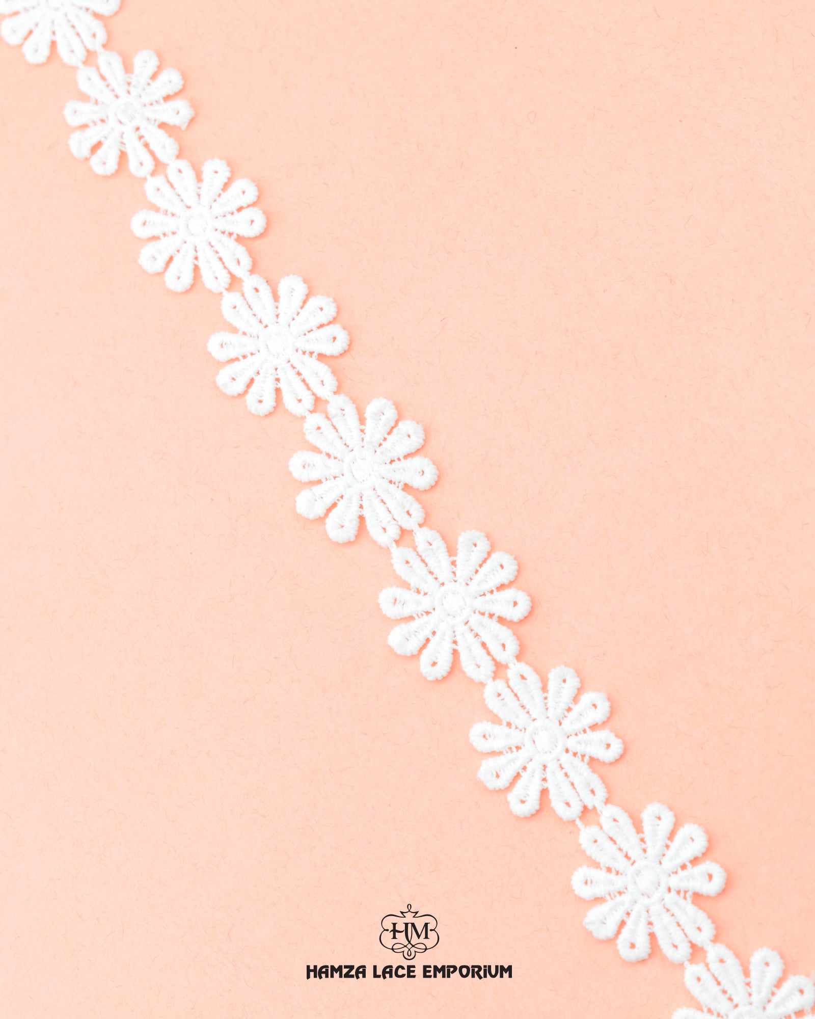 A white piece of 'Center Flower Lace 18002' and the 'Hamza Lace' and the brand logo at the bottom