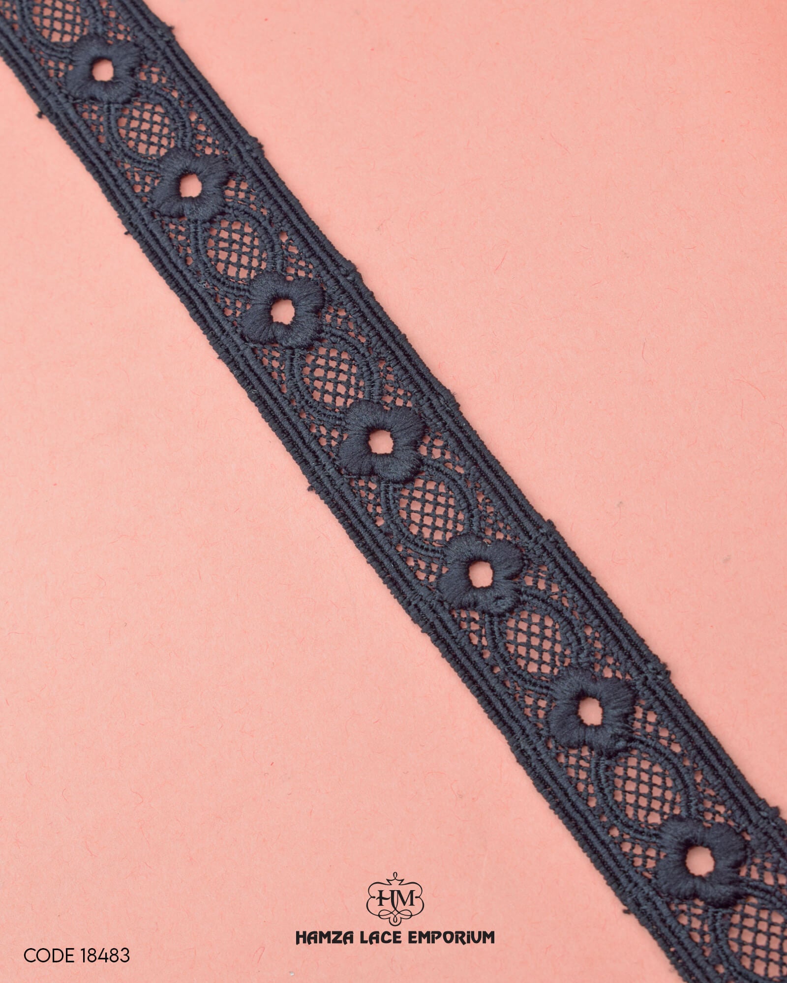 Zoomed view of the  black 'Two Side Filling Lace 18483'