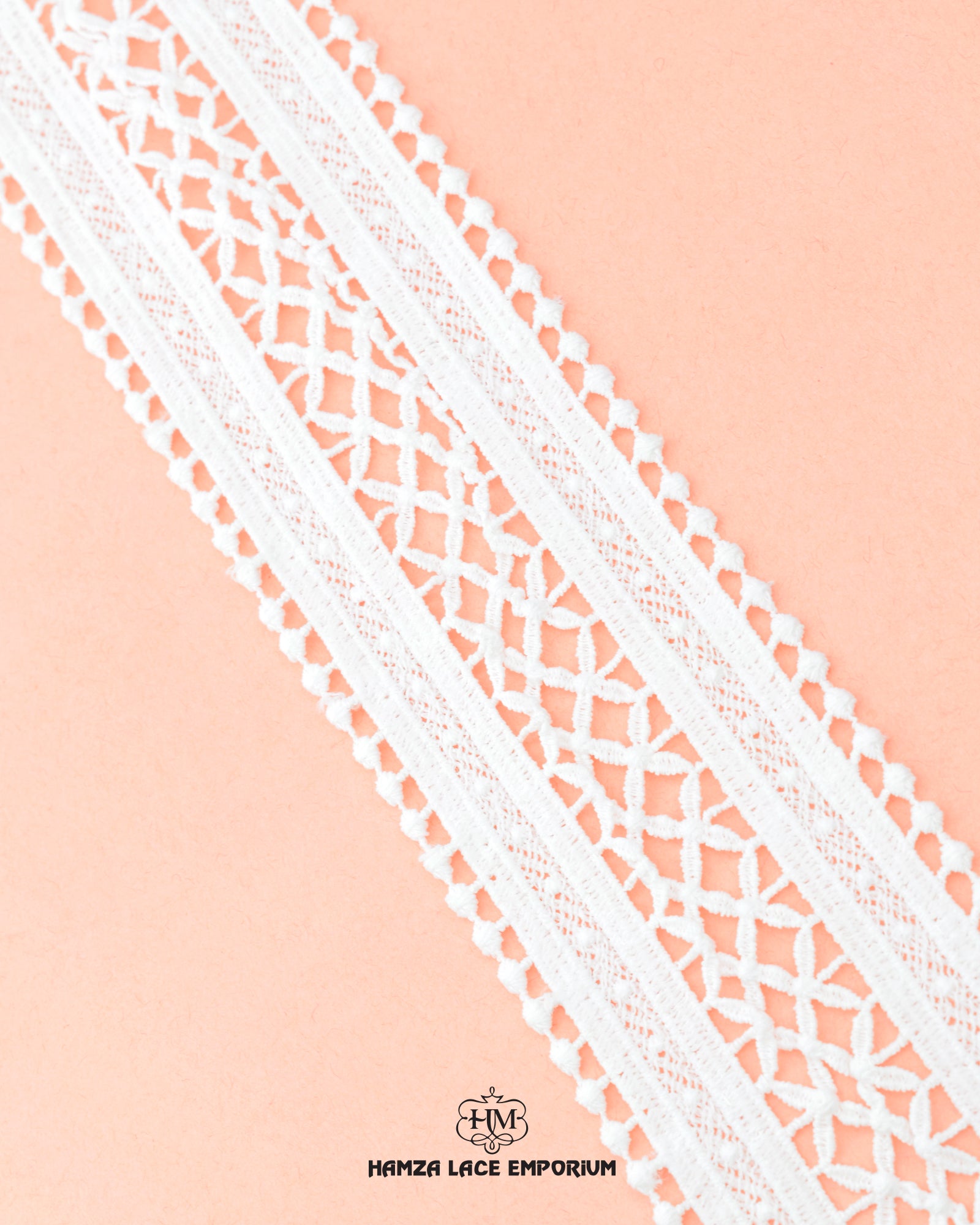 A closer look of the white color product 'Center Filling Lace 20929' by Hamza Lace