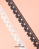 Two different Colors, one is white and other is black 'Edging Lace 21622' is displayed on a pink piece of cloth with the brand logo in the bottom