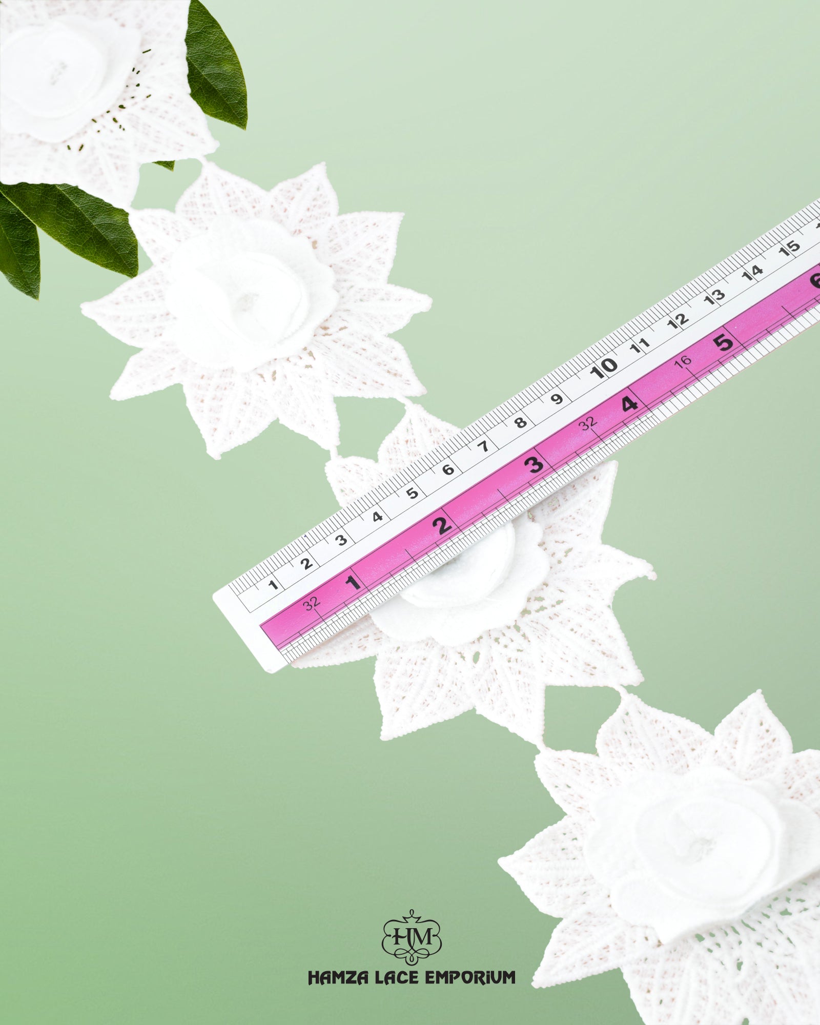 The size of the 'Center Flower Lace 22408' is given with the help of a ruler.