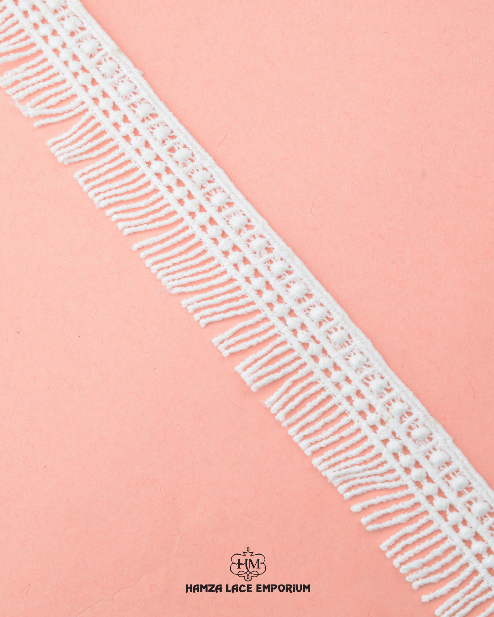 The white 'Edging Jhaalar Lace 22513' with the 'Hamza Lace Emporium' sign and logo