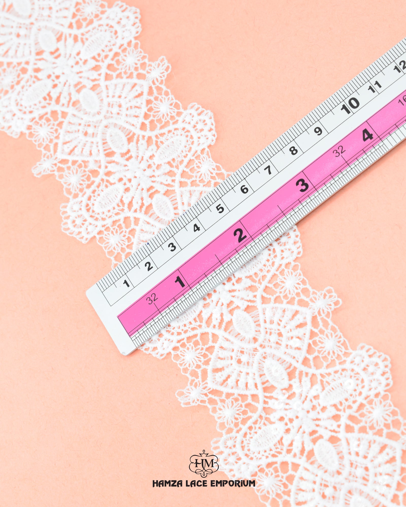 The size of the 'Center Filling Sitara Lace 23017' is given as '2.5' inches by placing a ruler on it
