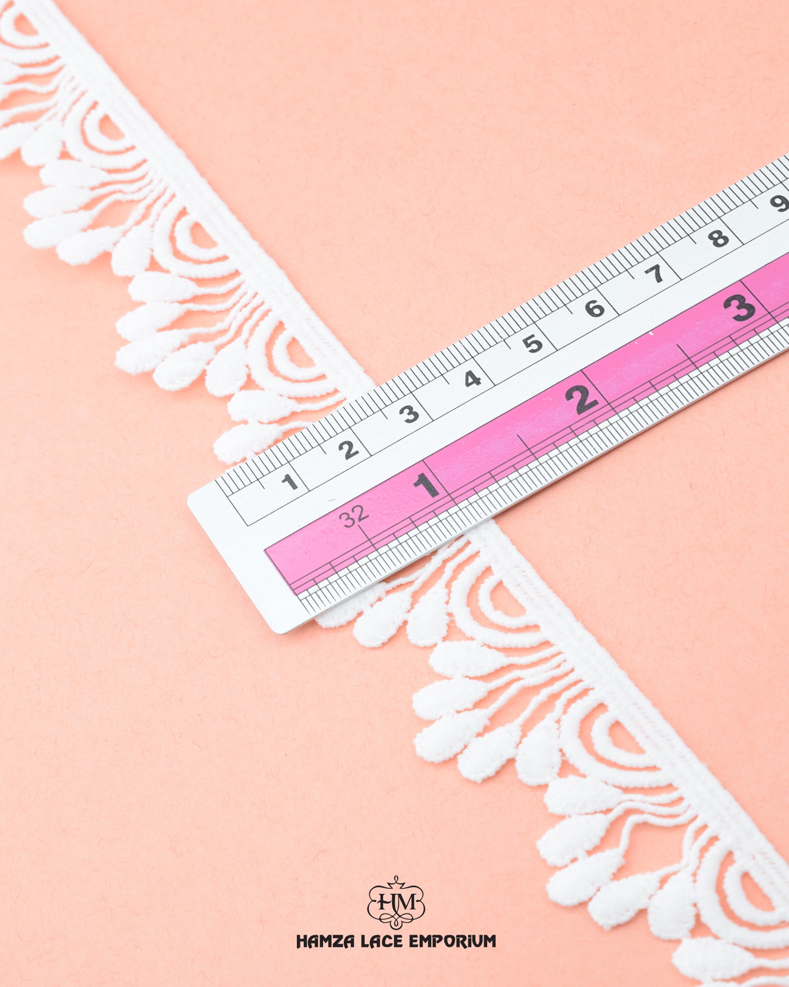 The white color 'Edging Lace 23651' is pictured with a ruler showing its size which is 1.25 inches
