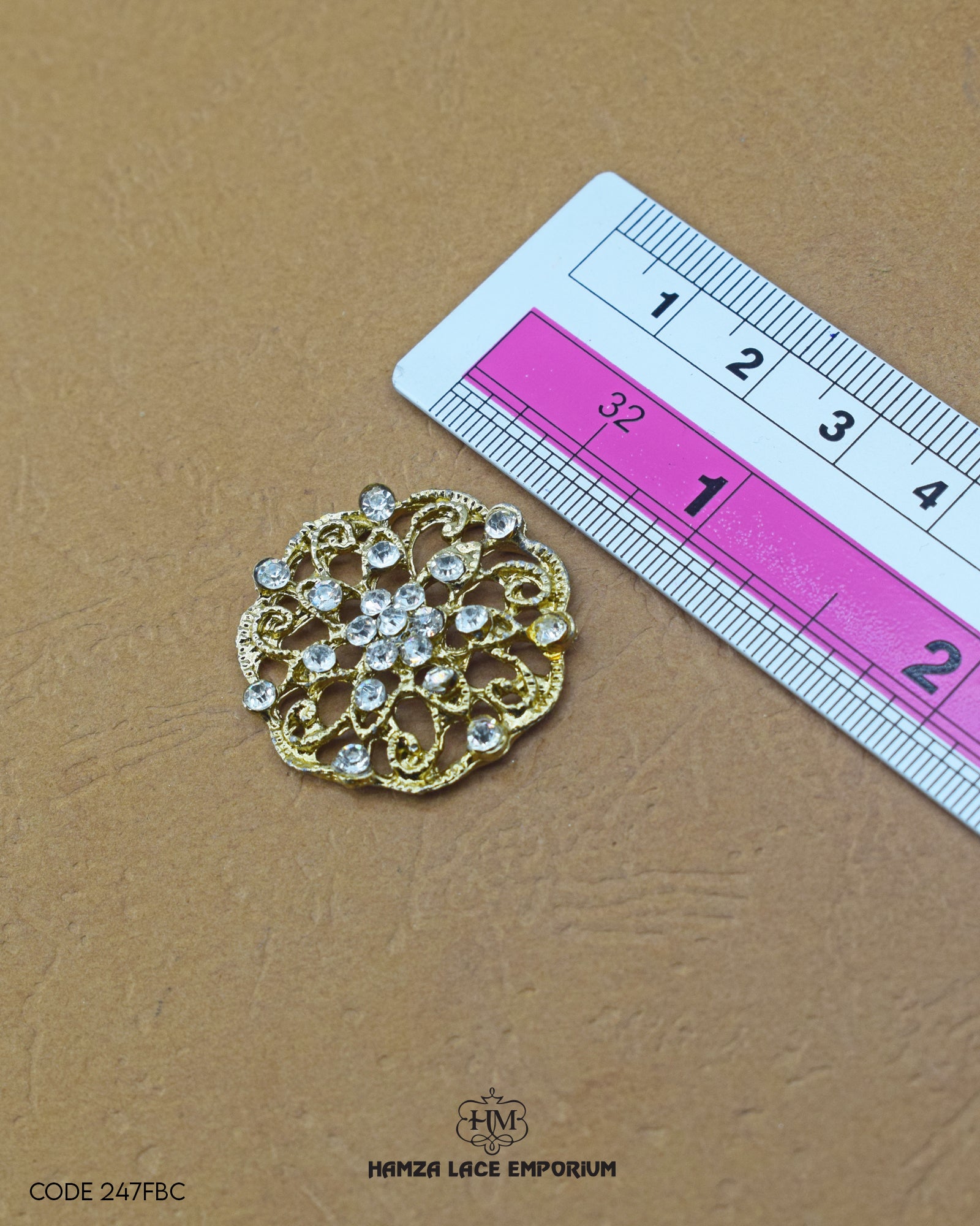 'Fancy Button 247FBC' with ruler for size reference in the product image.