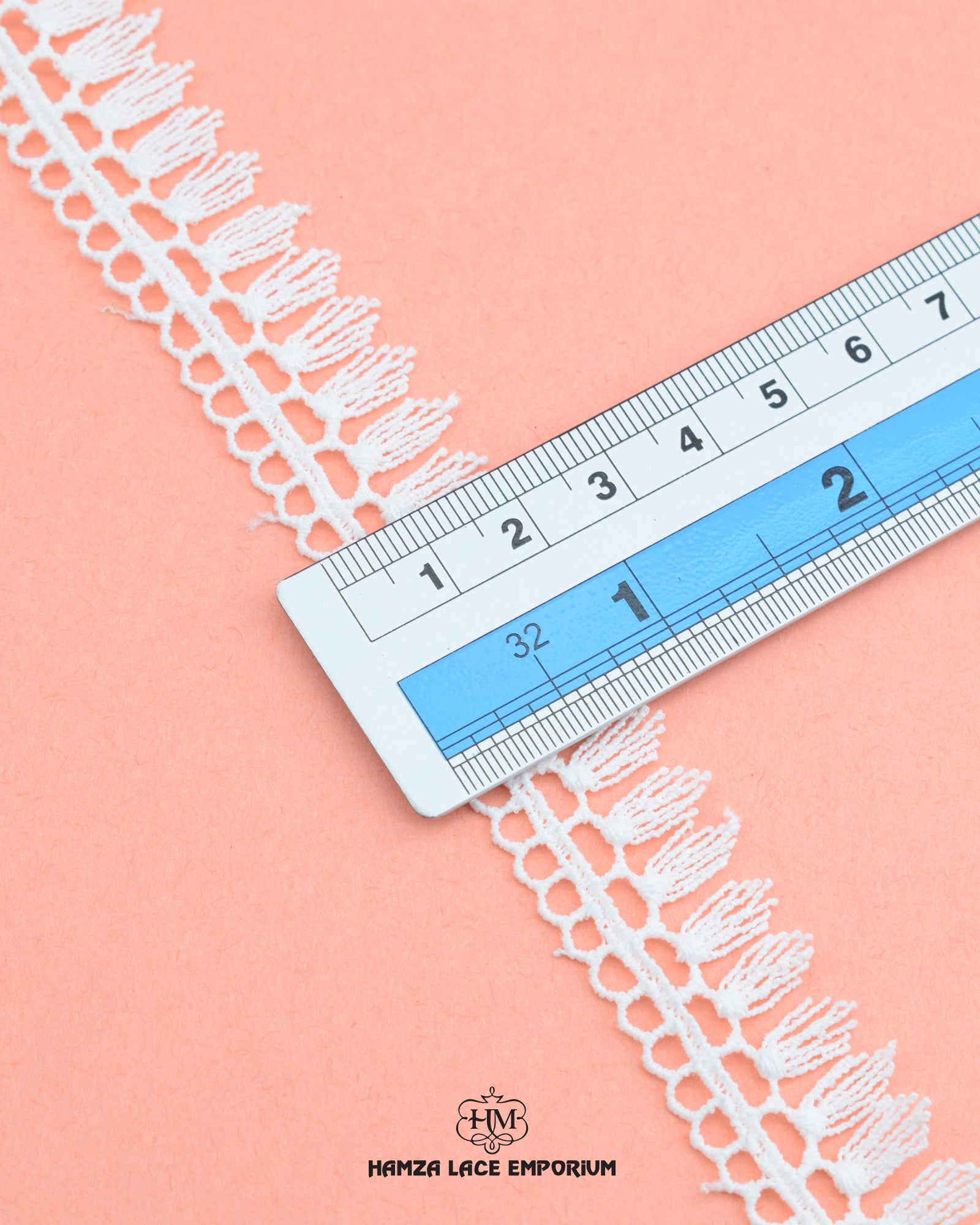 The size of the 'Edging Jhalar Lace 2537' is given as '0.75' inches by placing a ruler on it