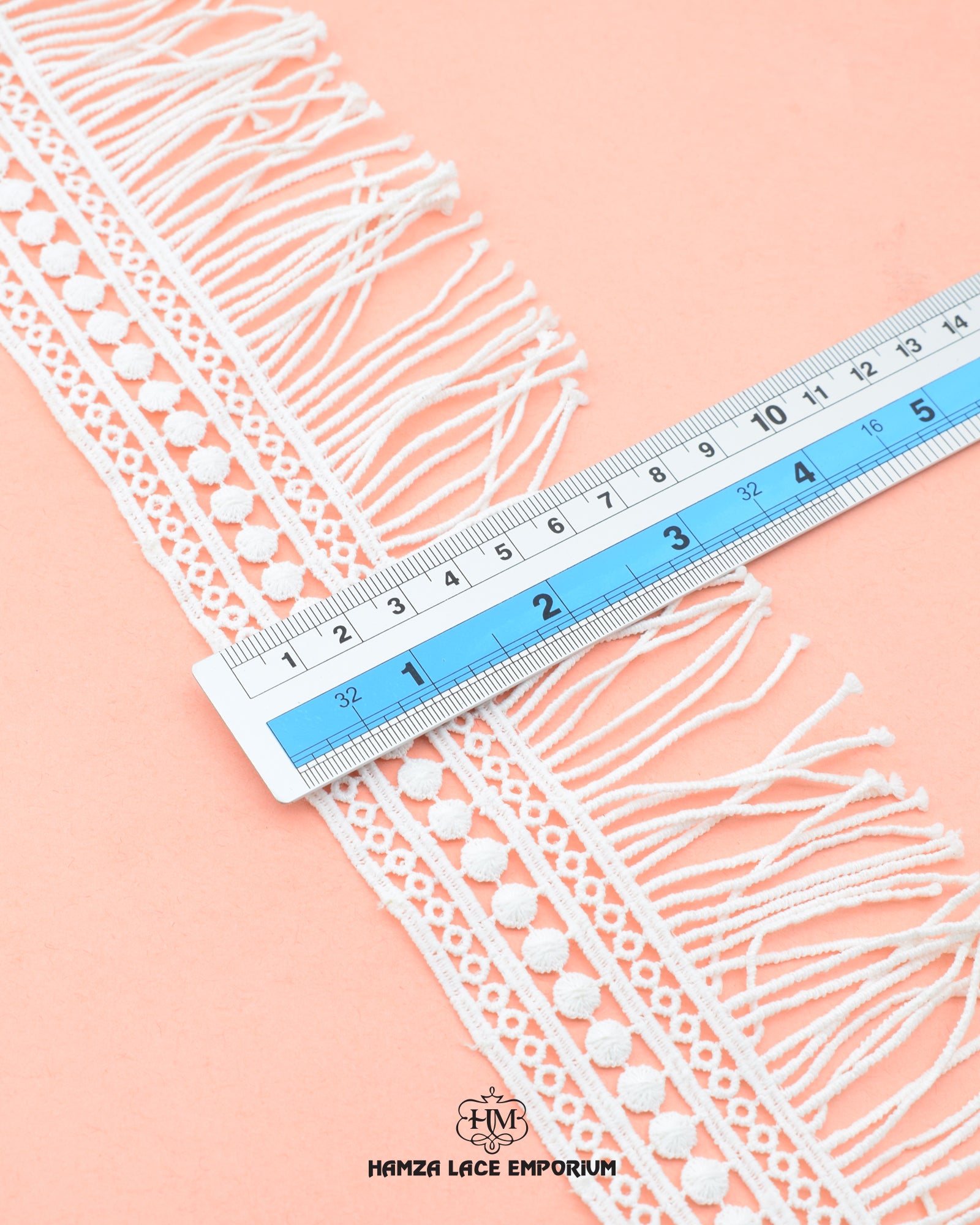 The size of the 'Edging Jhalar Lace 3366' is given as '3.25' inches by placing a ruler on it