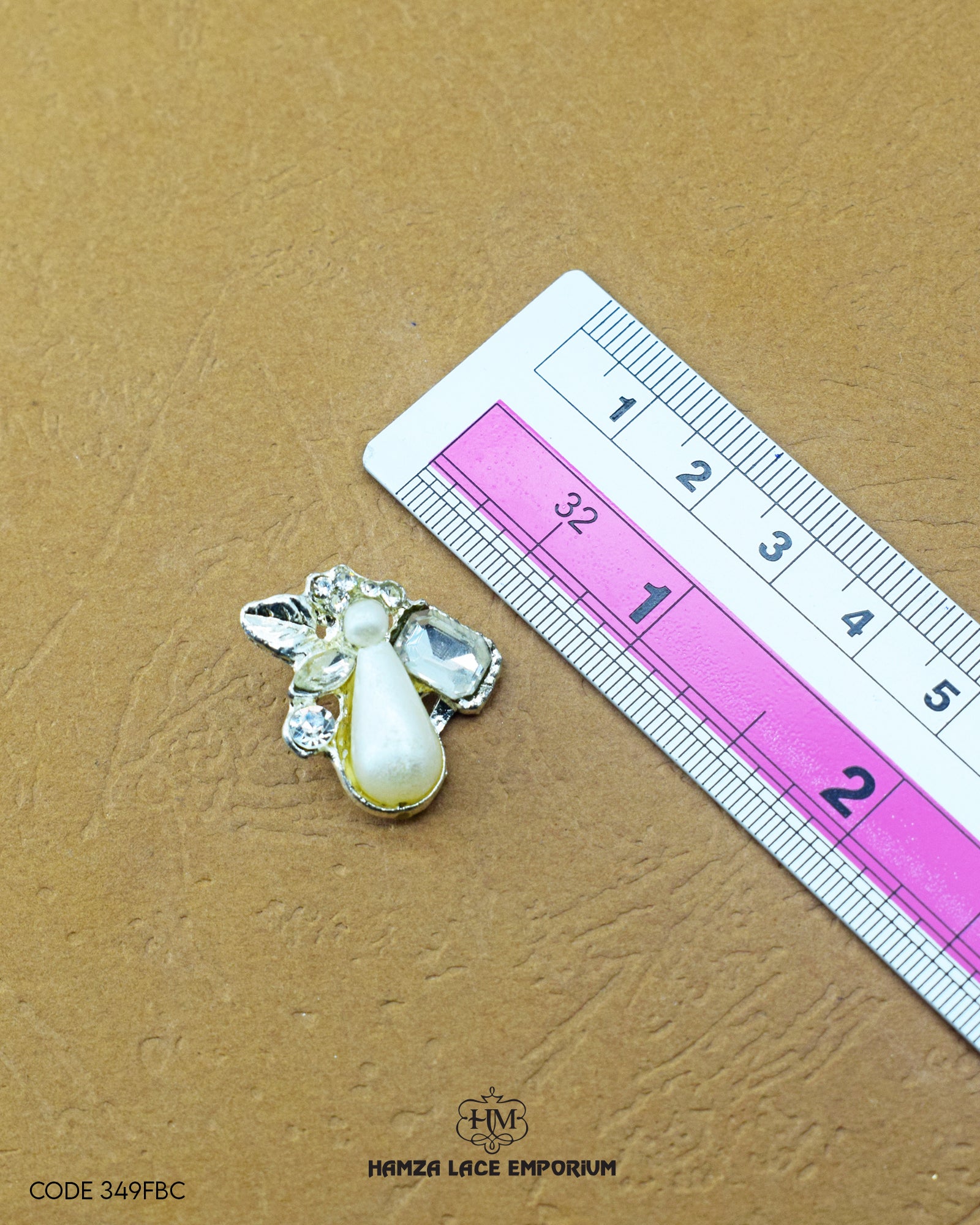Elegant 'Hanging Pearl Button 349FBC' for Clothing (Size shown with ruler)