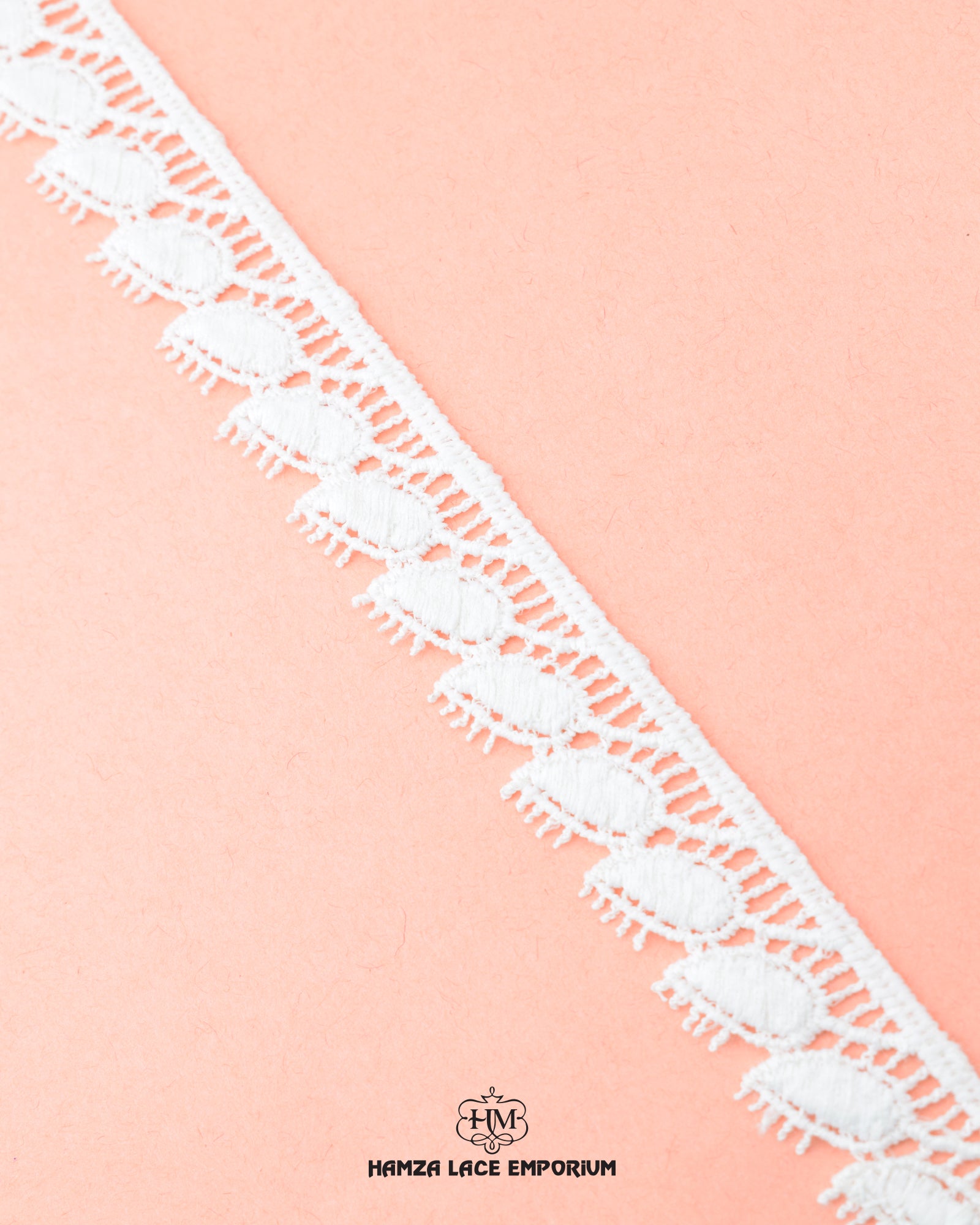 A white 'Edging Loop Lace 441' with the vendor name 'Hamza Lace' and it's logo