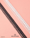 One white and one black color of the product of 'Edging Scallop Lace 5773' is arranged side by side on a pink background and the brand name ' hamza lace' is written at the bottom
