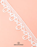 The Edging Scallop Lace 5778 on a pink peace of cloth with the brand name ' Hamza lace' and the brand logo at the bottom