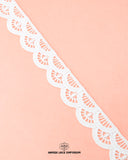 The white color 'Edging Scallop Lace 7319' can be viewed clearly on a pink piece of cloth with the brand name 'hamza Lace' and the brand logo printed at the bottom 