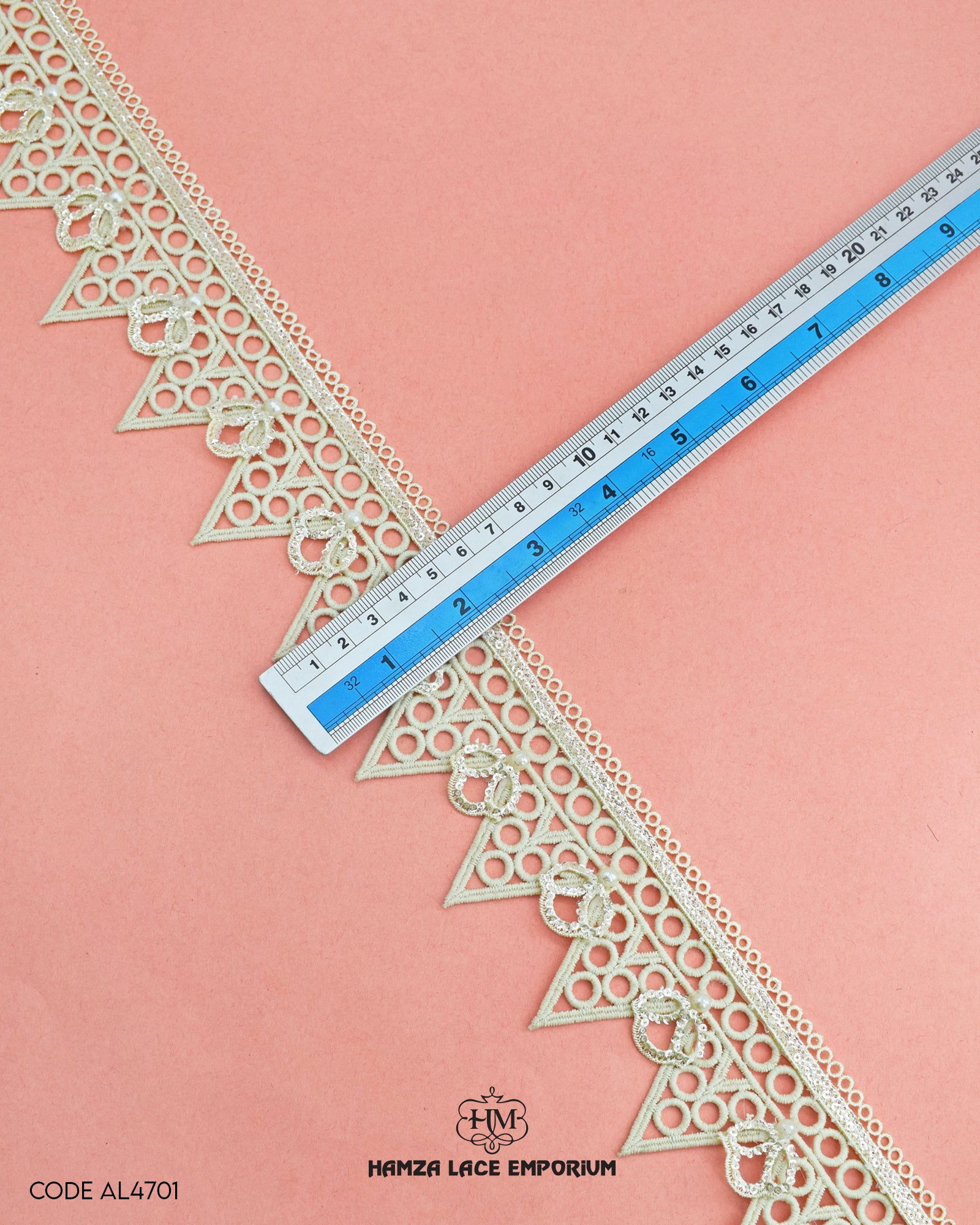 The Size of the 'Sequence Work Edging Lace AL4701' is given
