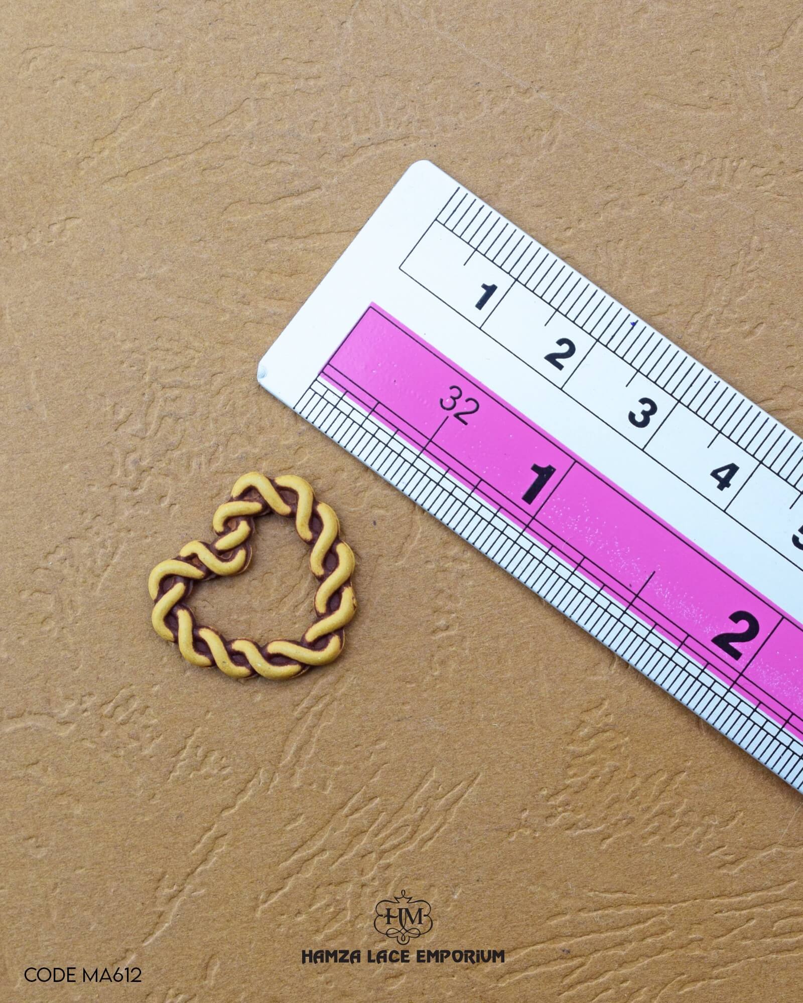 Size of the 'Heart Shape Wooden Button MA612' is shown with a ruler