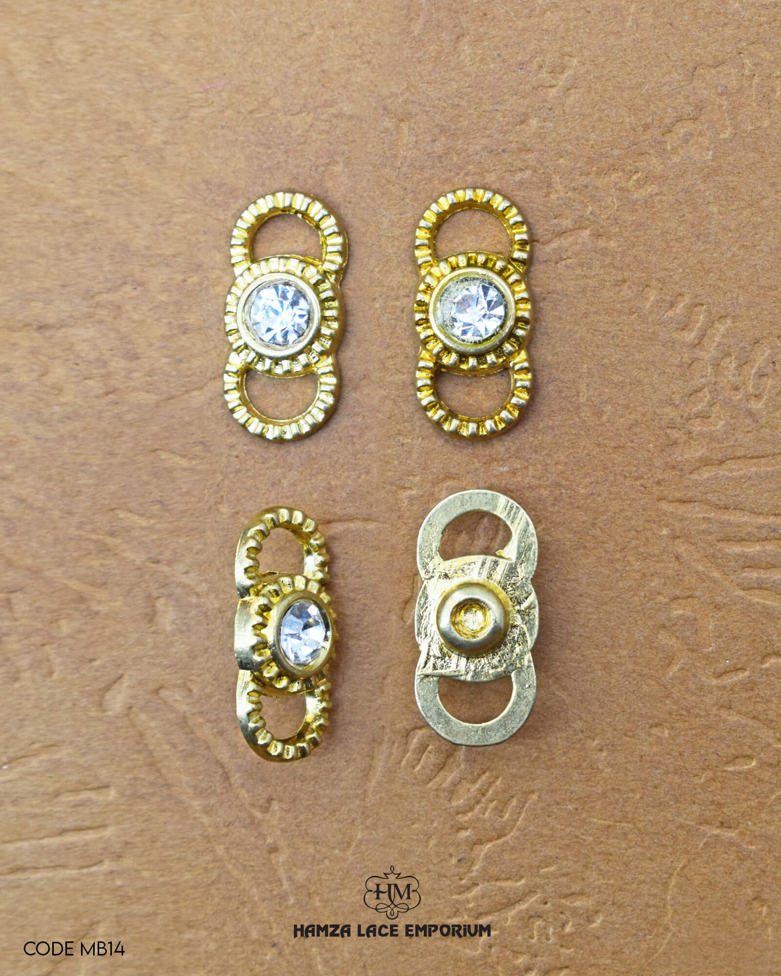'Golden Metal Button With Stone MB14' by Hamza Lace - high-quality and stylish accessory for clothing and crafts