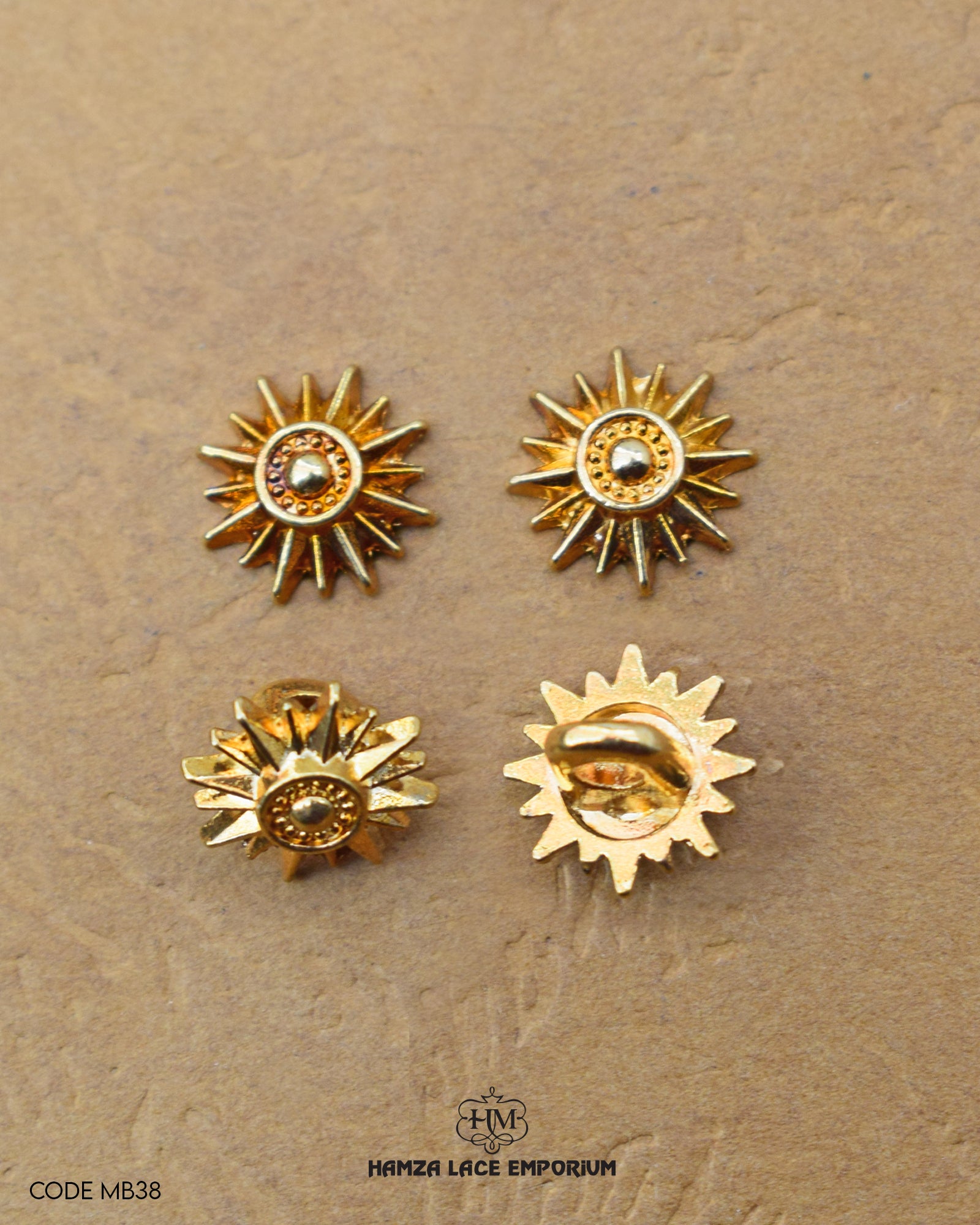 Gold color 'Flower Design Metal Button MB38'