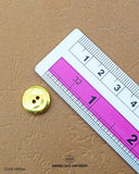 The size of the 'Two Hole Golden Metal Button MB846' is measured using a ruler.