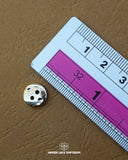 Size of the 'Two Hole Plastic Button MB852' is given with the help of a ruler
