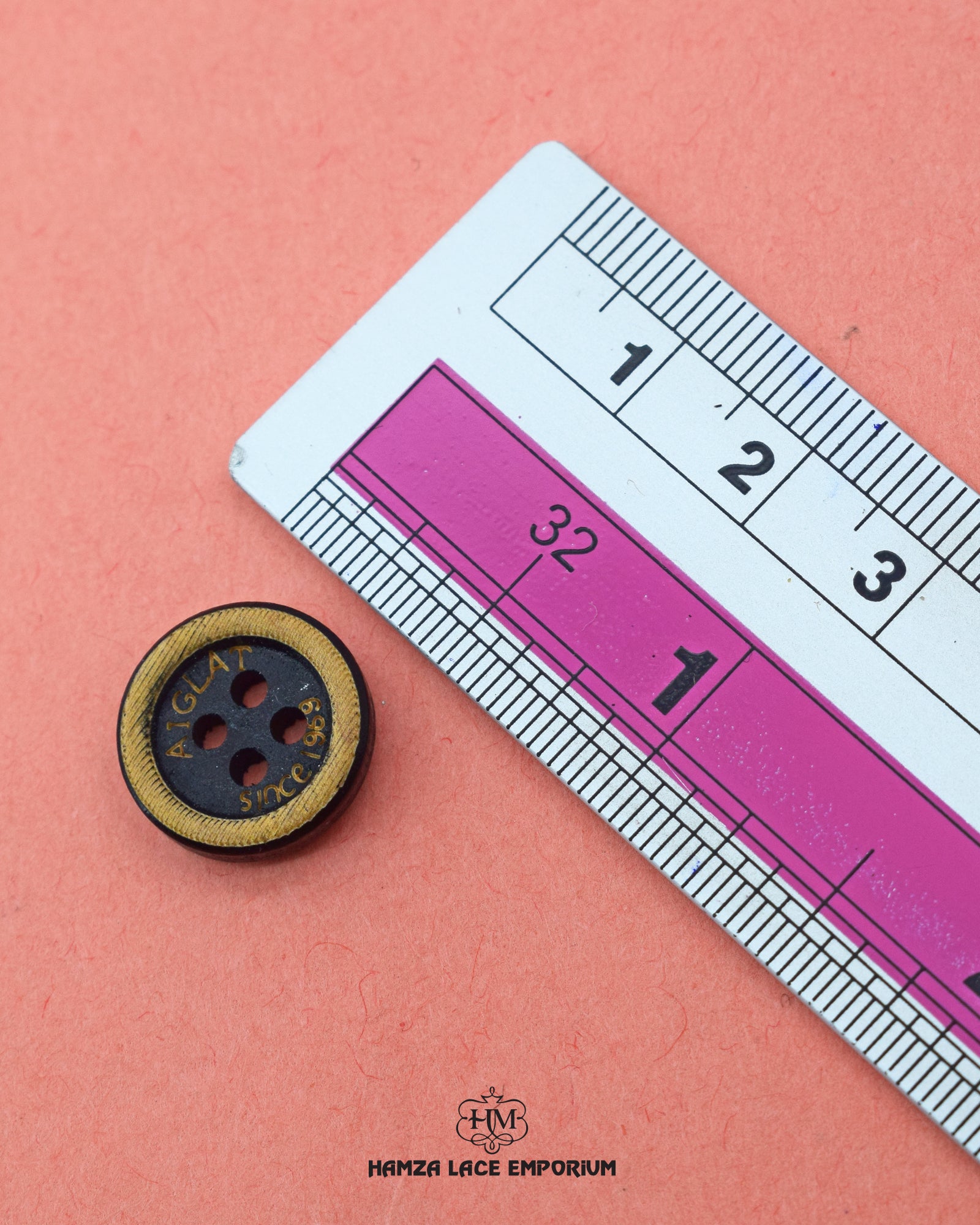 Size of the 'Wood Button WB108' is shown with a ruler