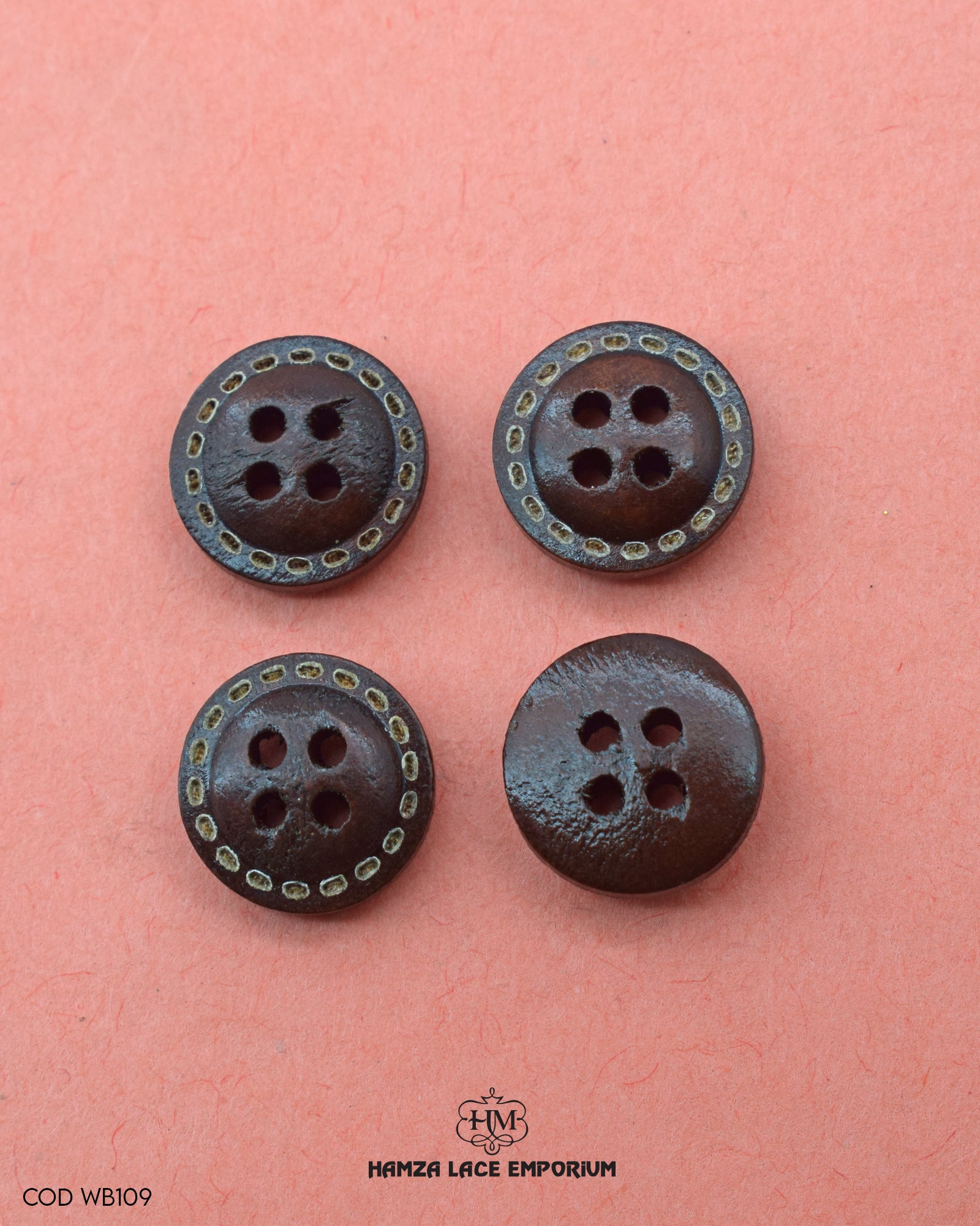 'Four Hole Wooden Button WB109' - suitable for fashion and decorative purposes