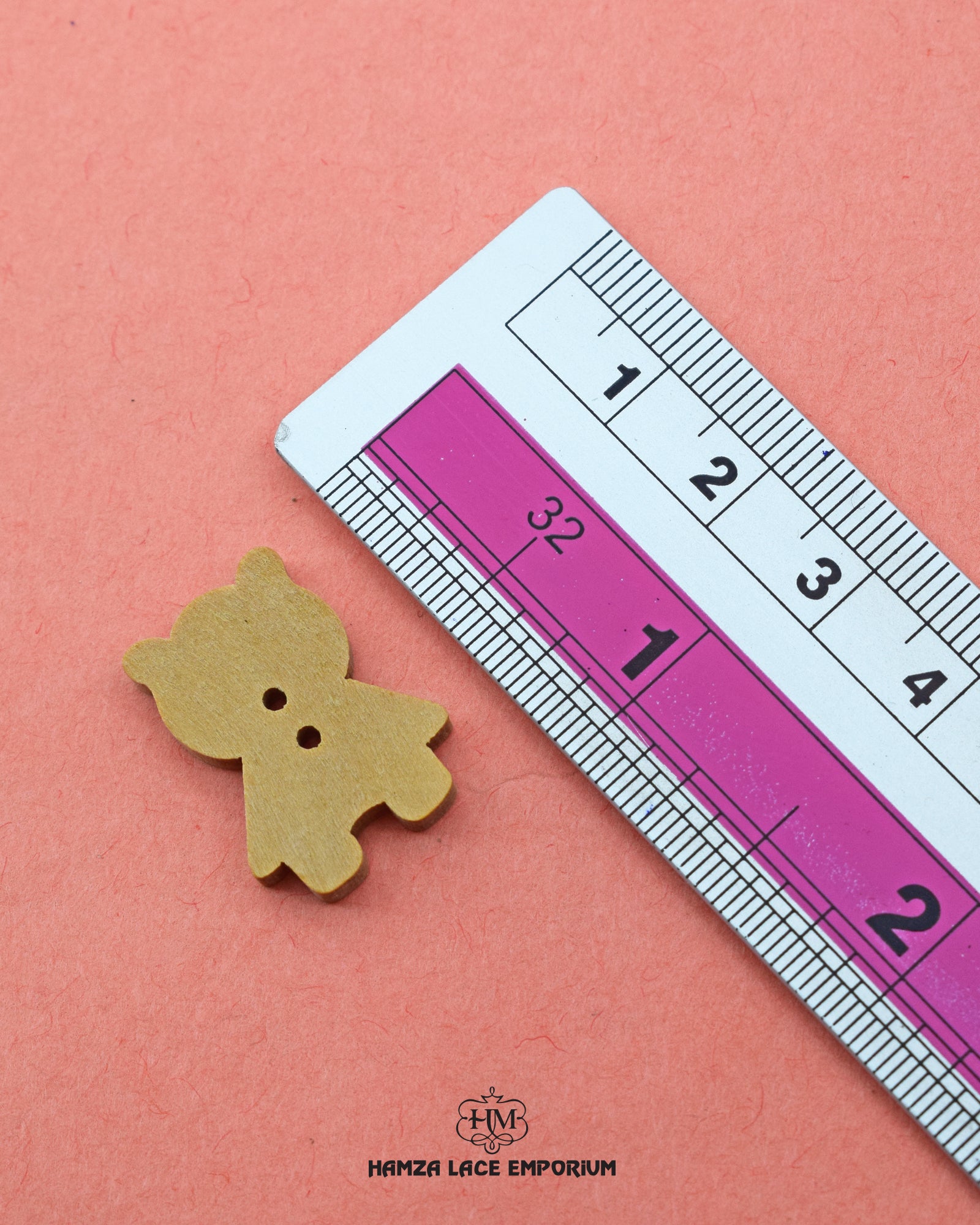 Elegant 'Bear Design Wood Button WB122' for Clothing (Size shown with ruler)