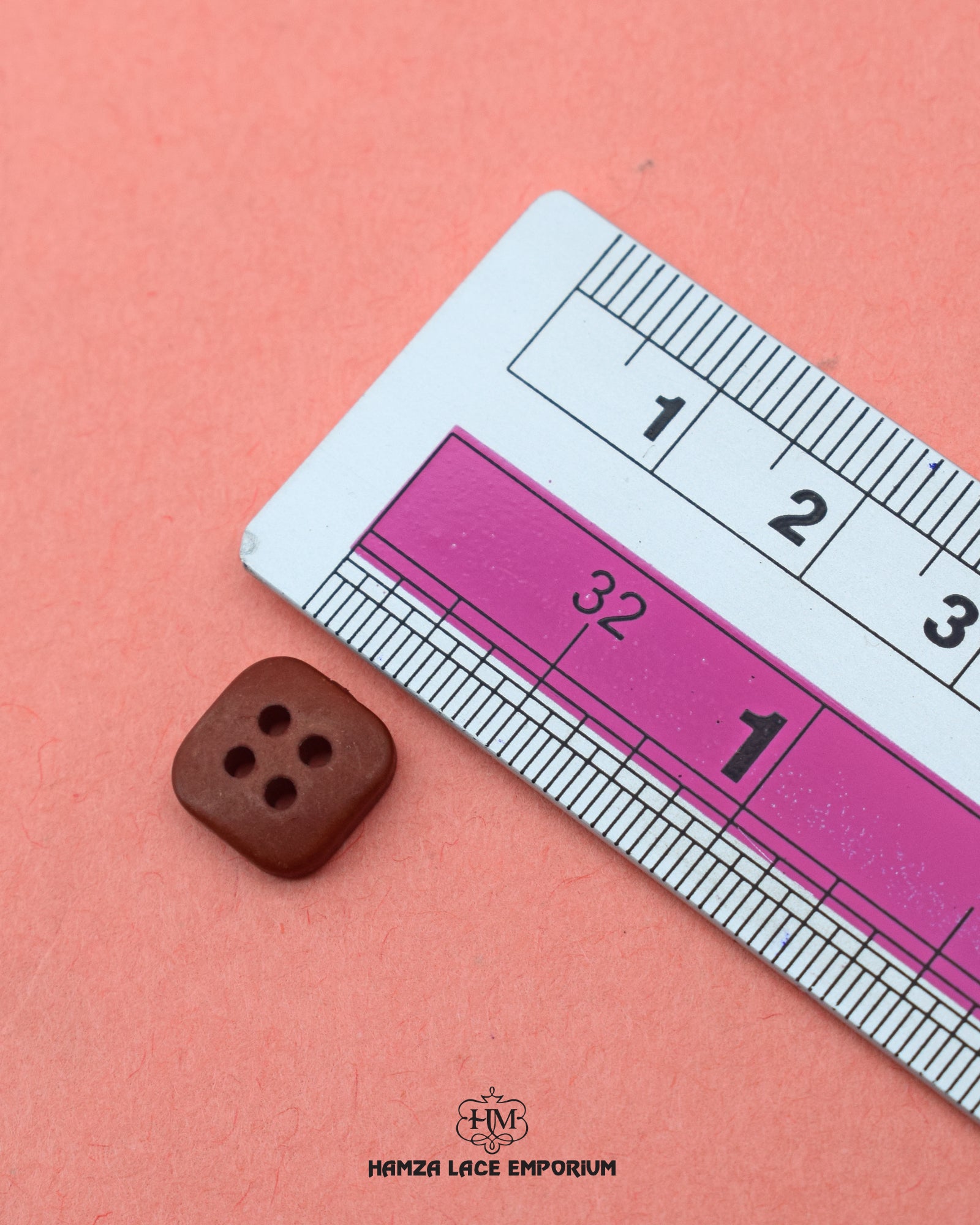 Elegant 'Square Shape Wood Button WB89' for Clothing (Size shown with ruler)