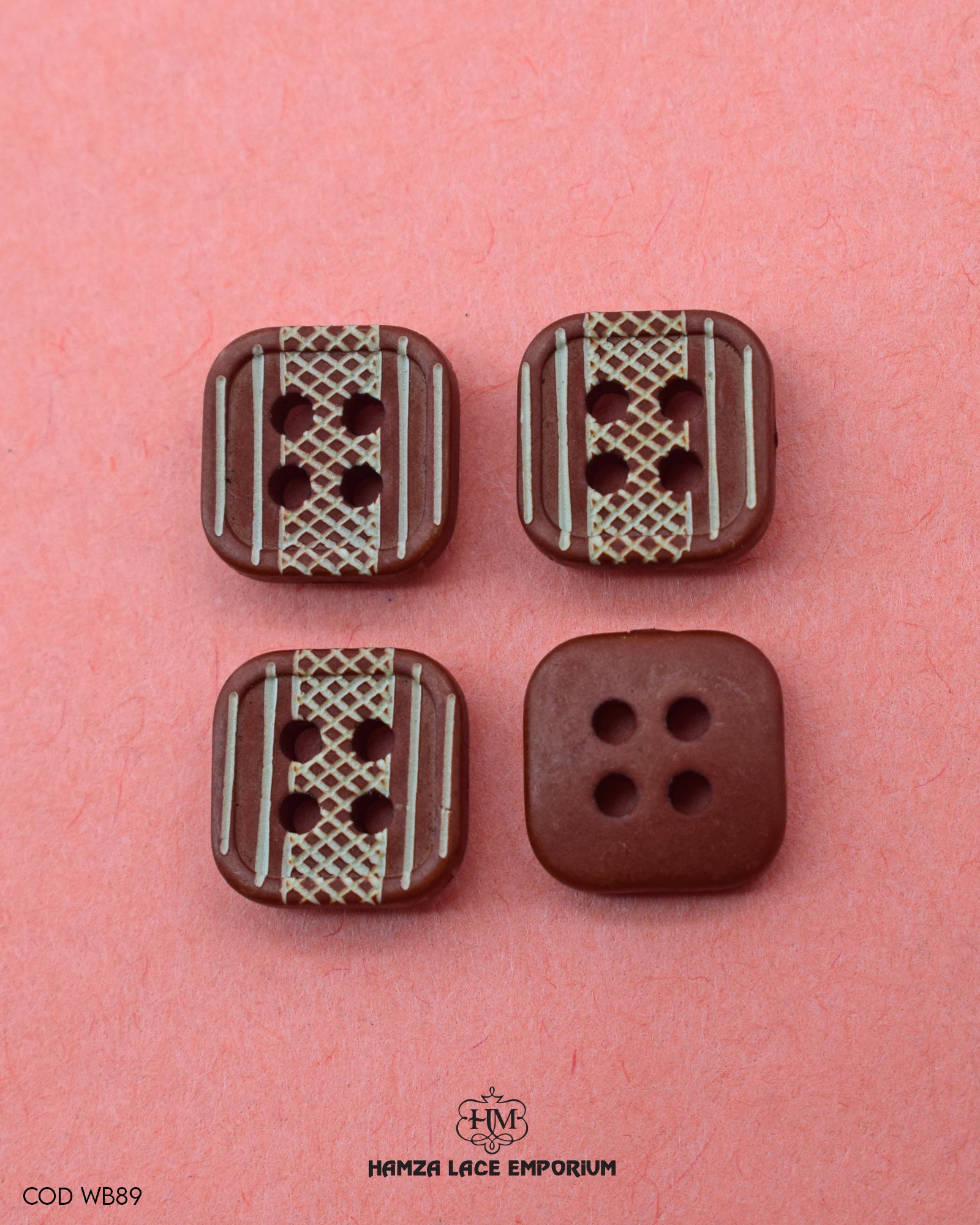Zoomed view of the stylish 'Square Shape Wood Button WB89' - Perfect Clothing Accessory