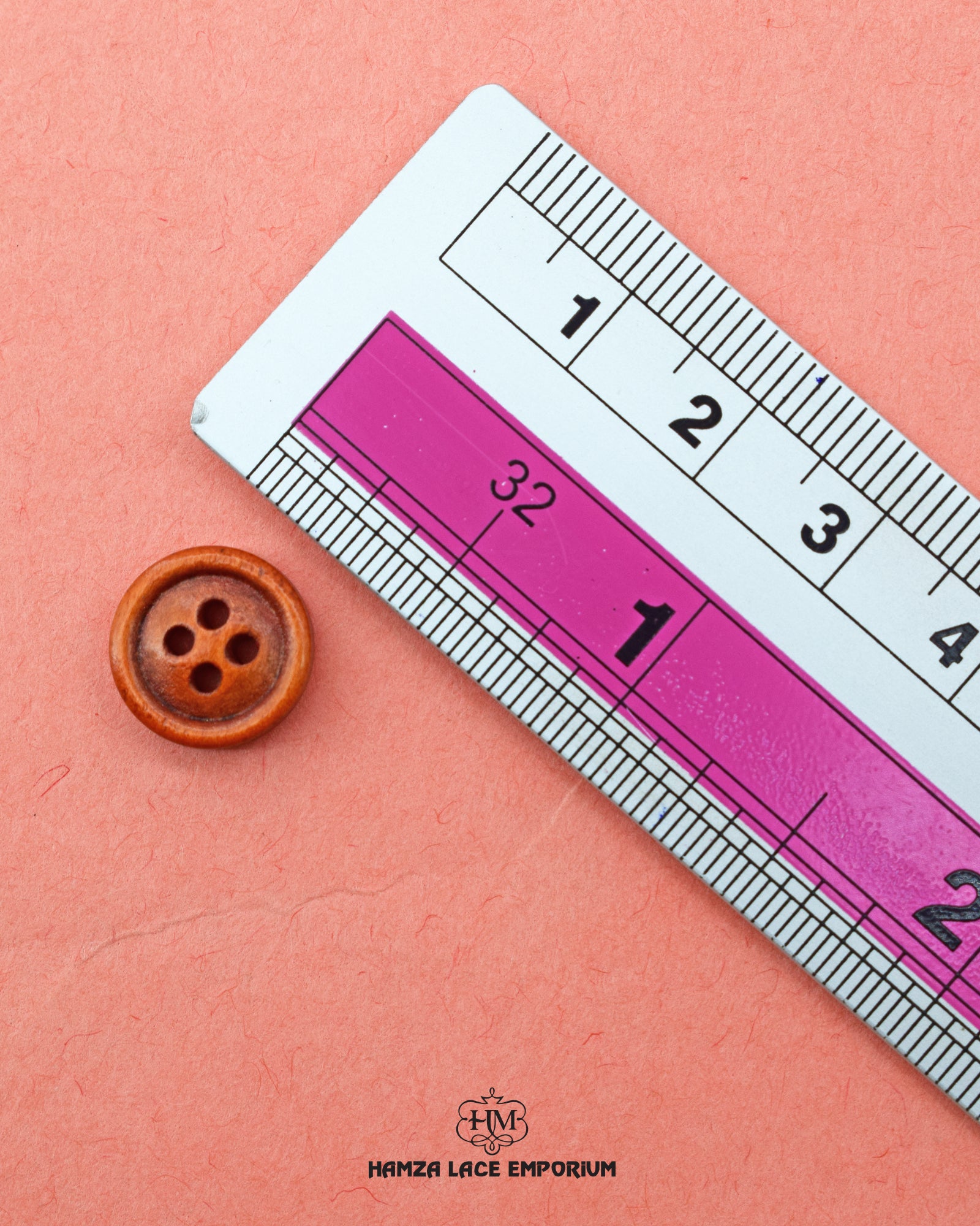 Size of the 'Brown Wood Button WB93' is shown with a ruler