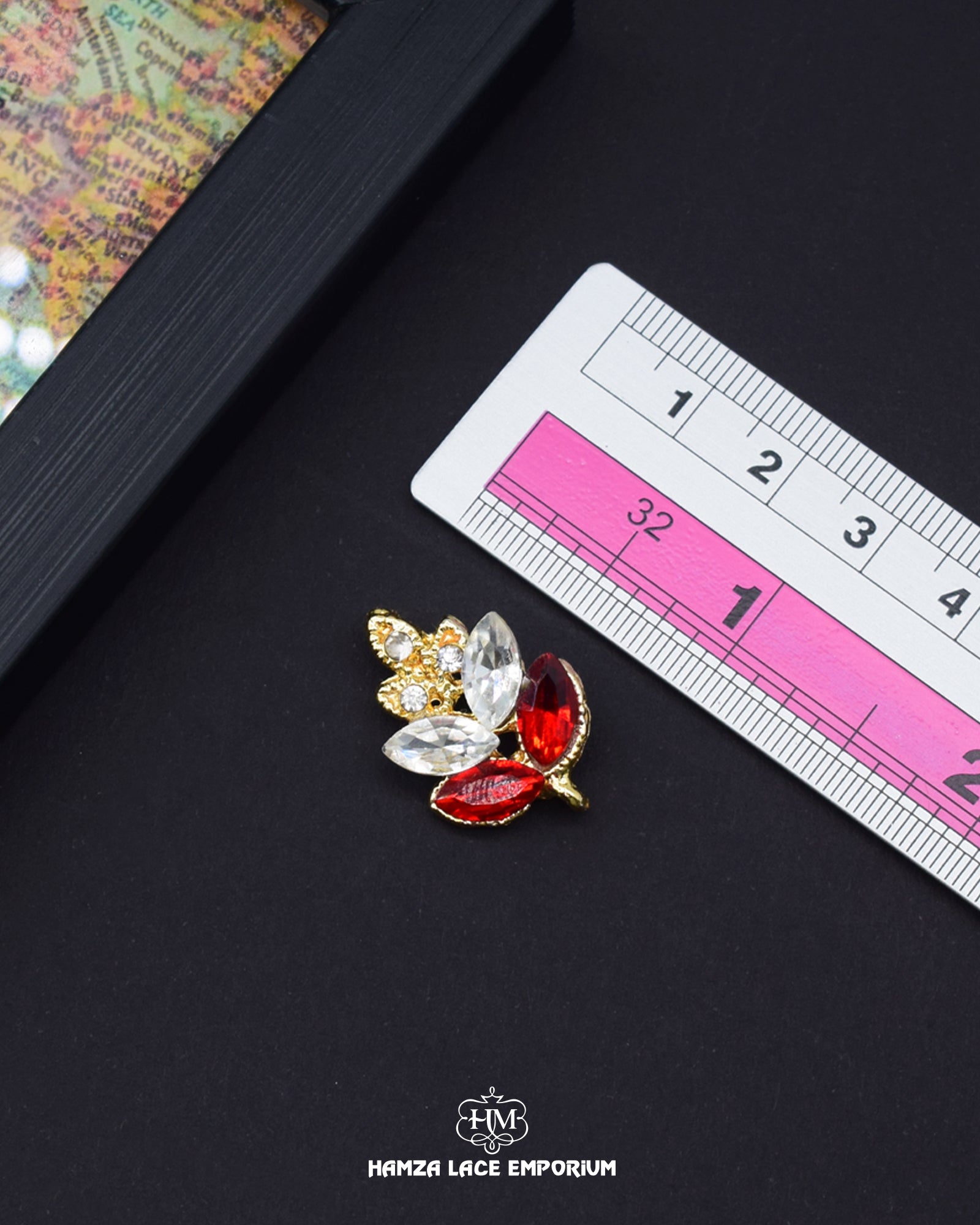 Elegant 'Leaf Stone Button FBC05' for Clothing (Size shown with ruler)