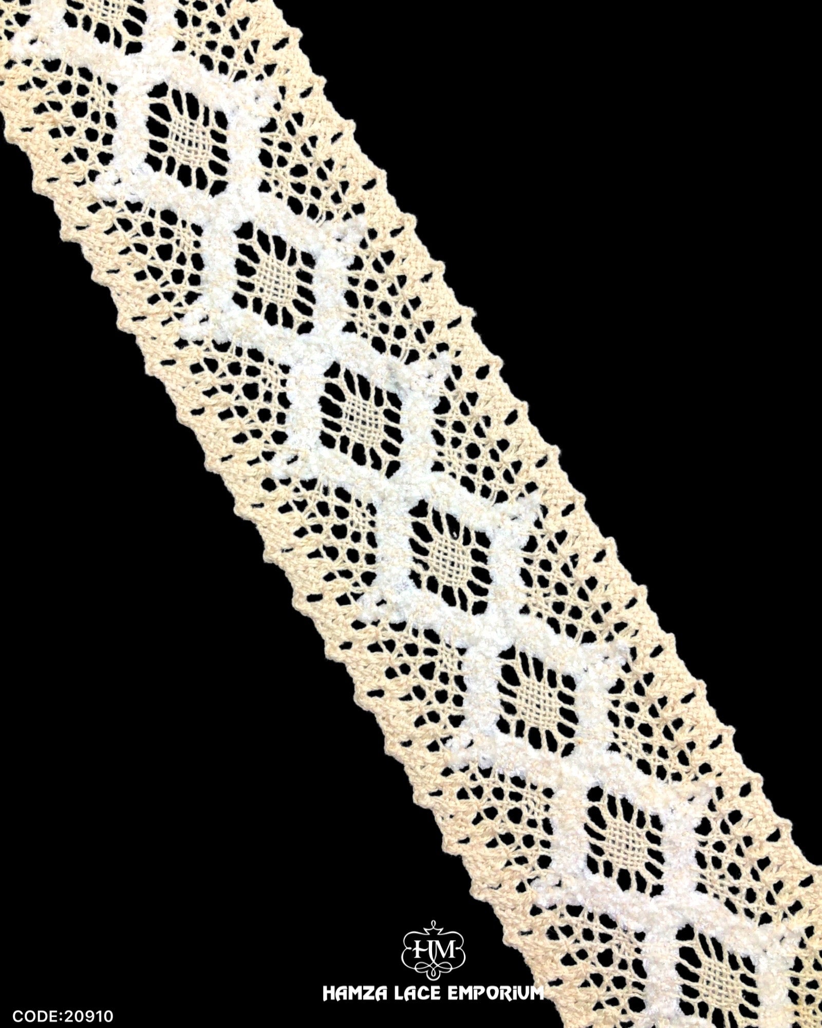 'Center Filling Crochet Lace 20910' with the brand name 'Hamza Lace' written at the bottom