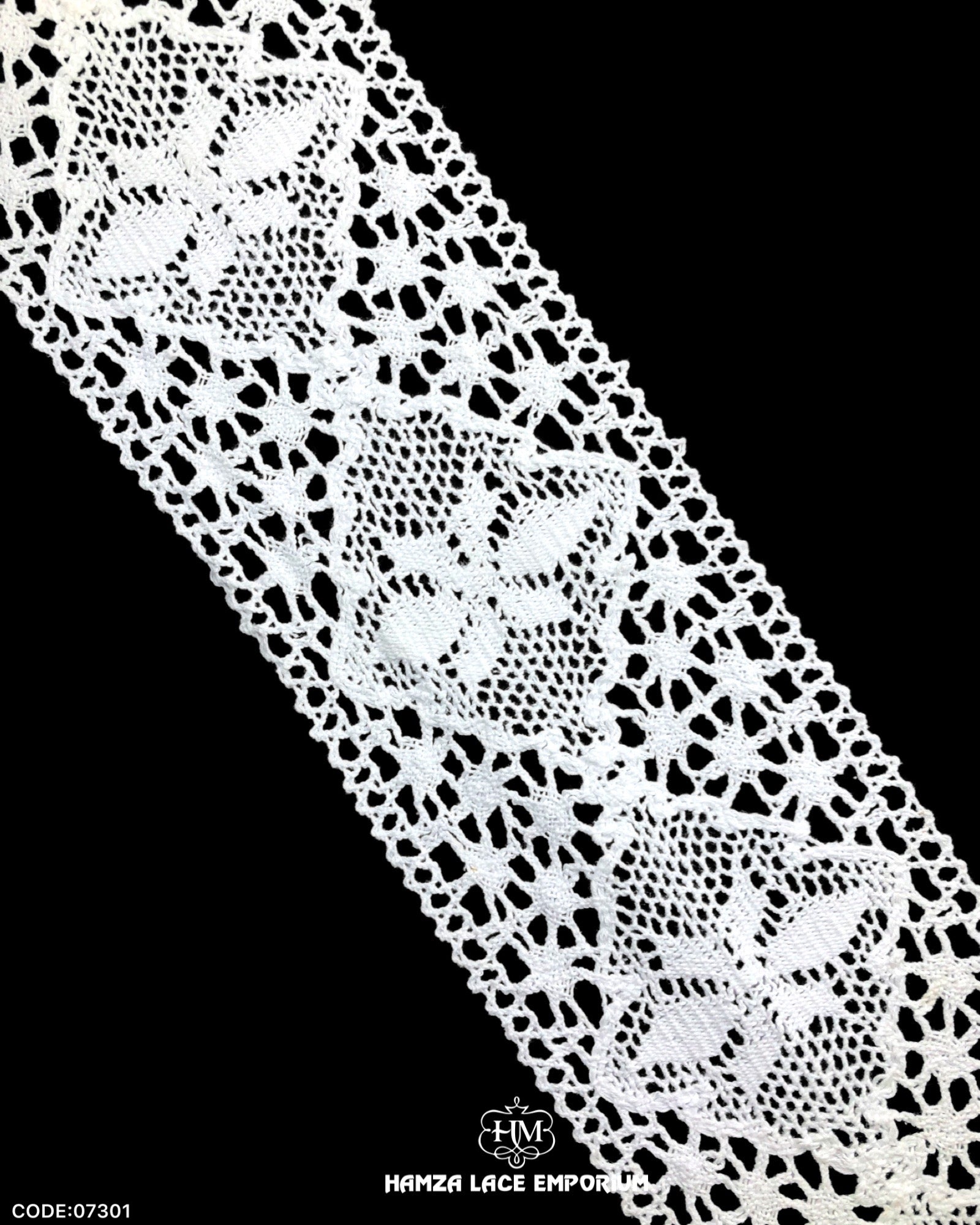 'Center Filling Crochet Lace 07301' with the brand name 'Hamza Lace' written at the bottom