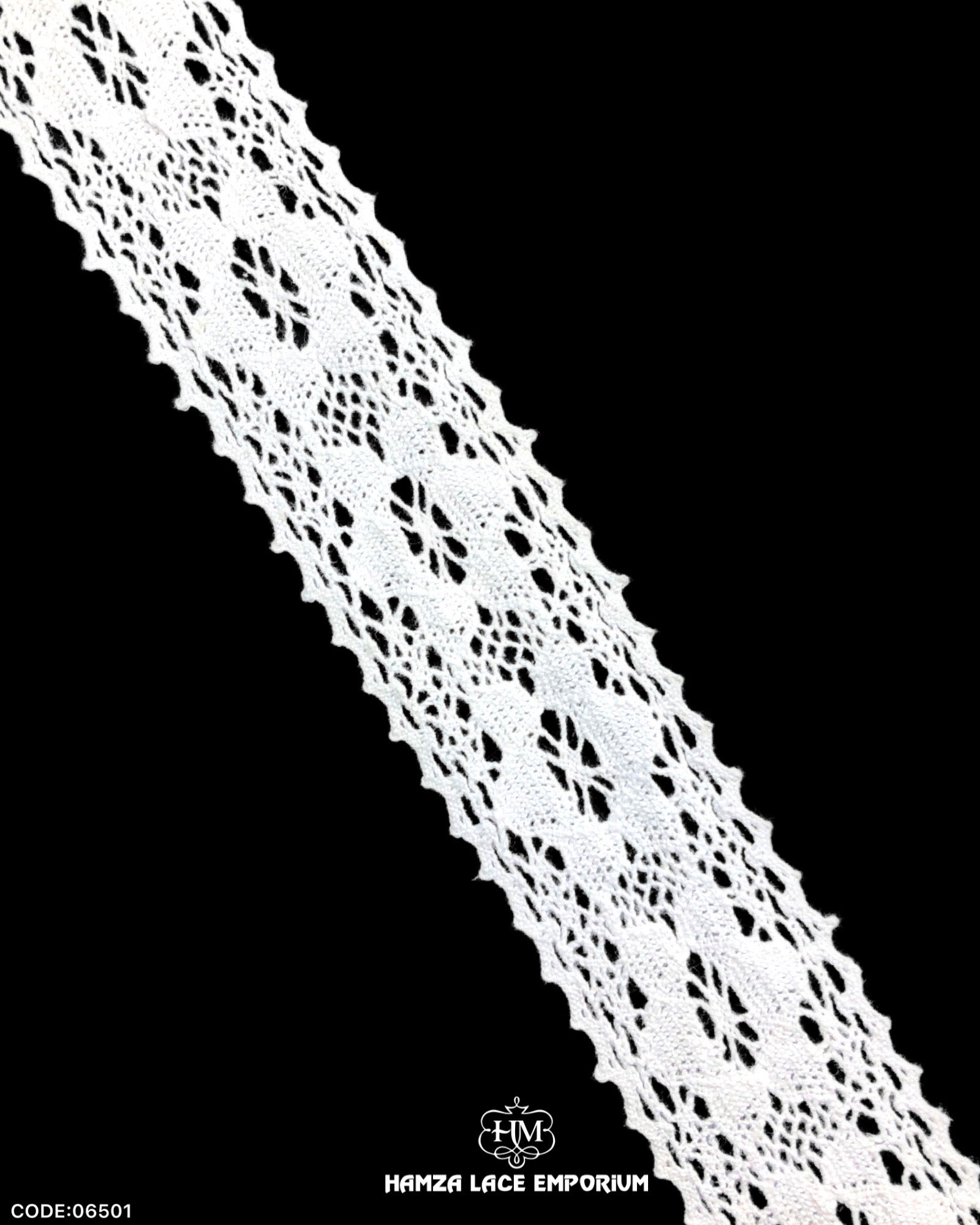 'Center Filling Crochet Lace 06501' with the name 'Hamza Lace' written at the bottom