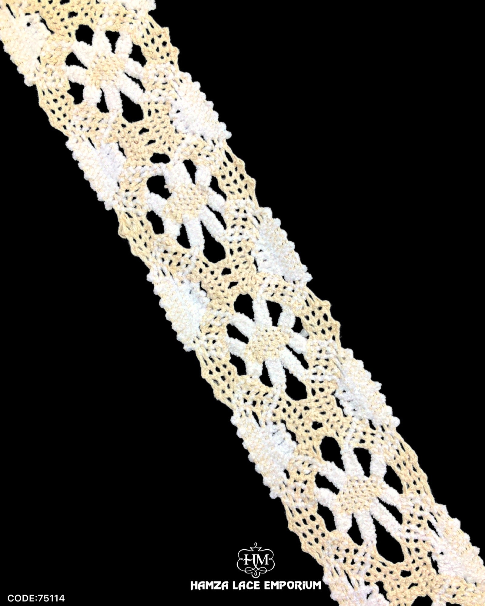 'Center Filling Crochet Lace 75114' with the name 'Hamza Lace' written at the bottom