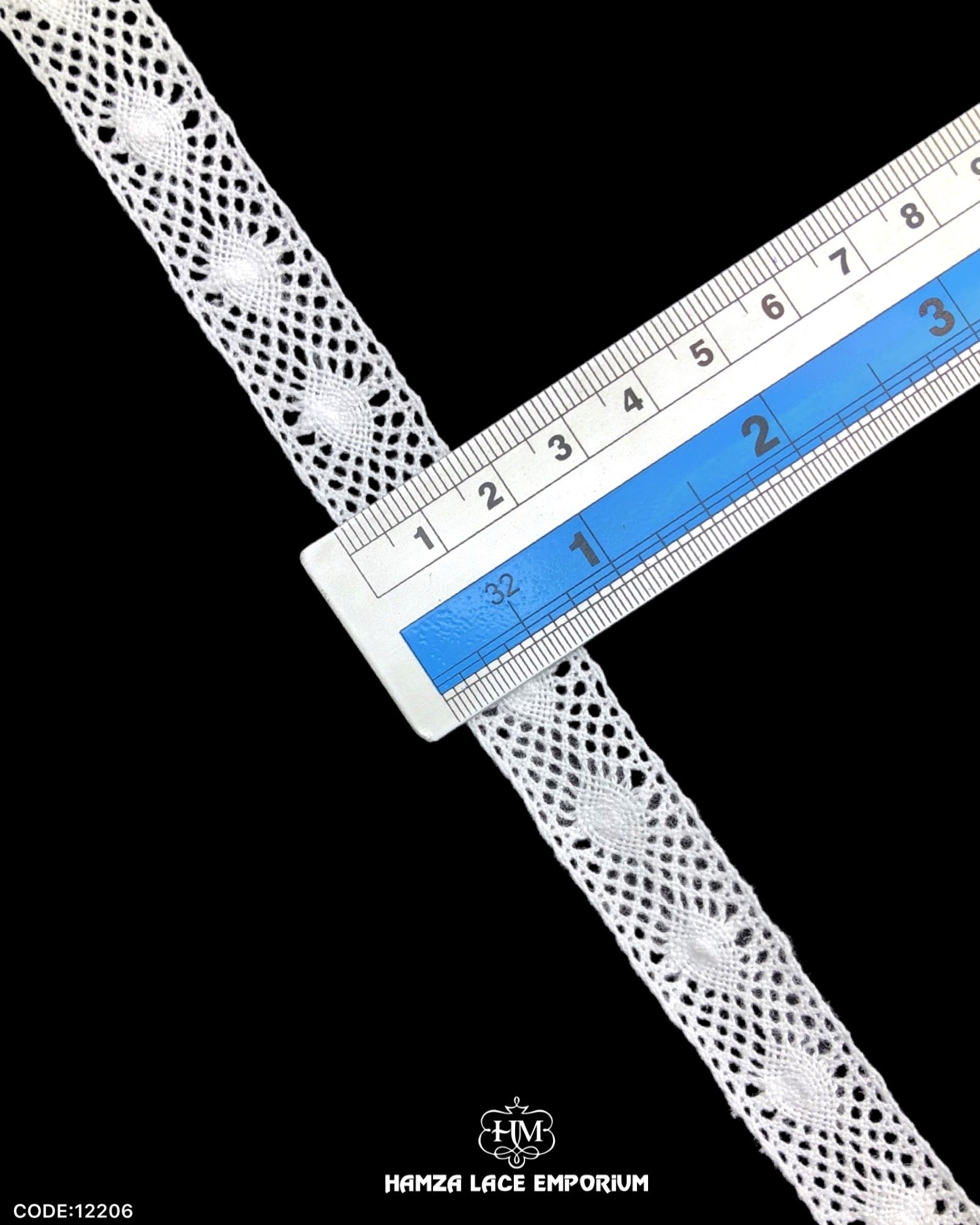 Size of the 'Center Filling Crochet Lace 12206' is shown with the help of a ruler as '0.5' inches