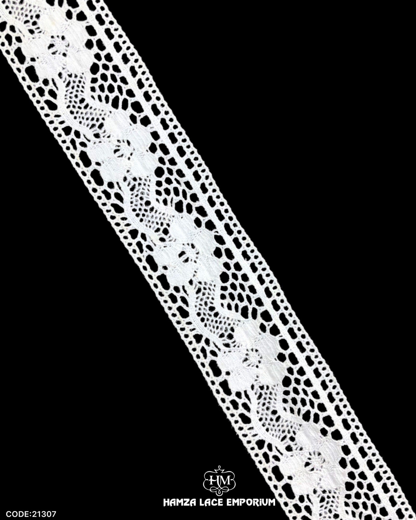 'Center Filling Crochet Lace 21307' with the brand name 'Hamza Lace' written at the bottom