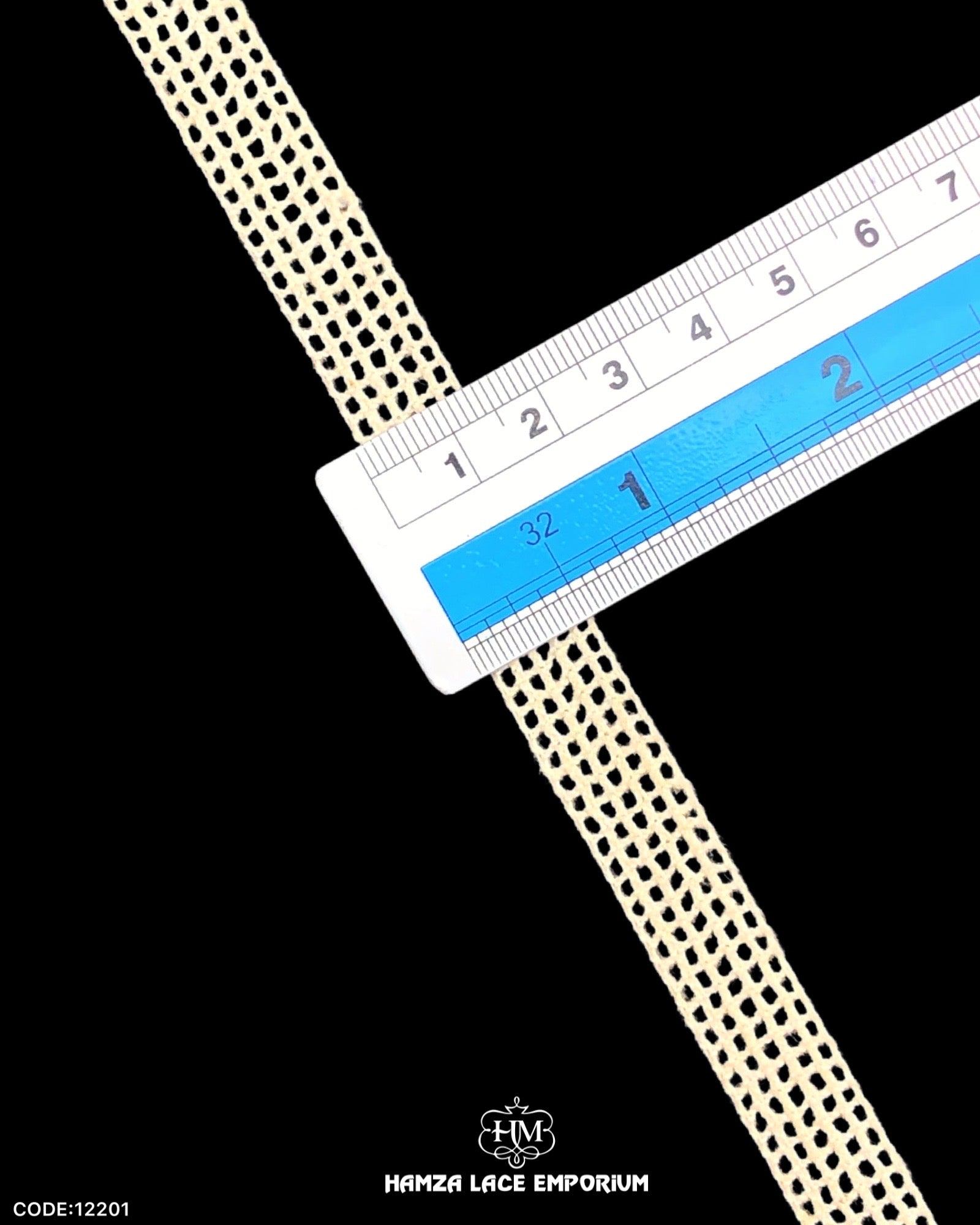 Size of the 'Center Filling Crochet Lace 12201' is shown with the help of a ruler as '0.5' inches