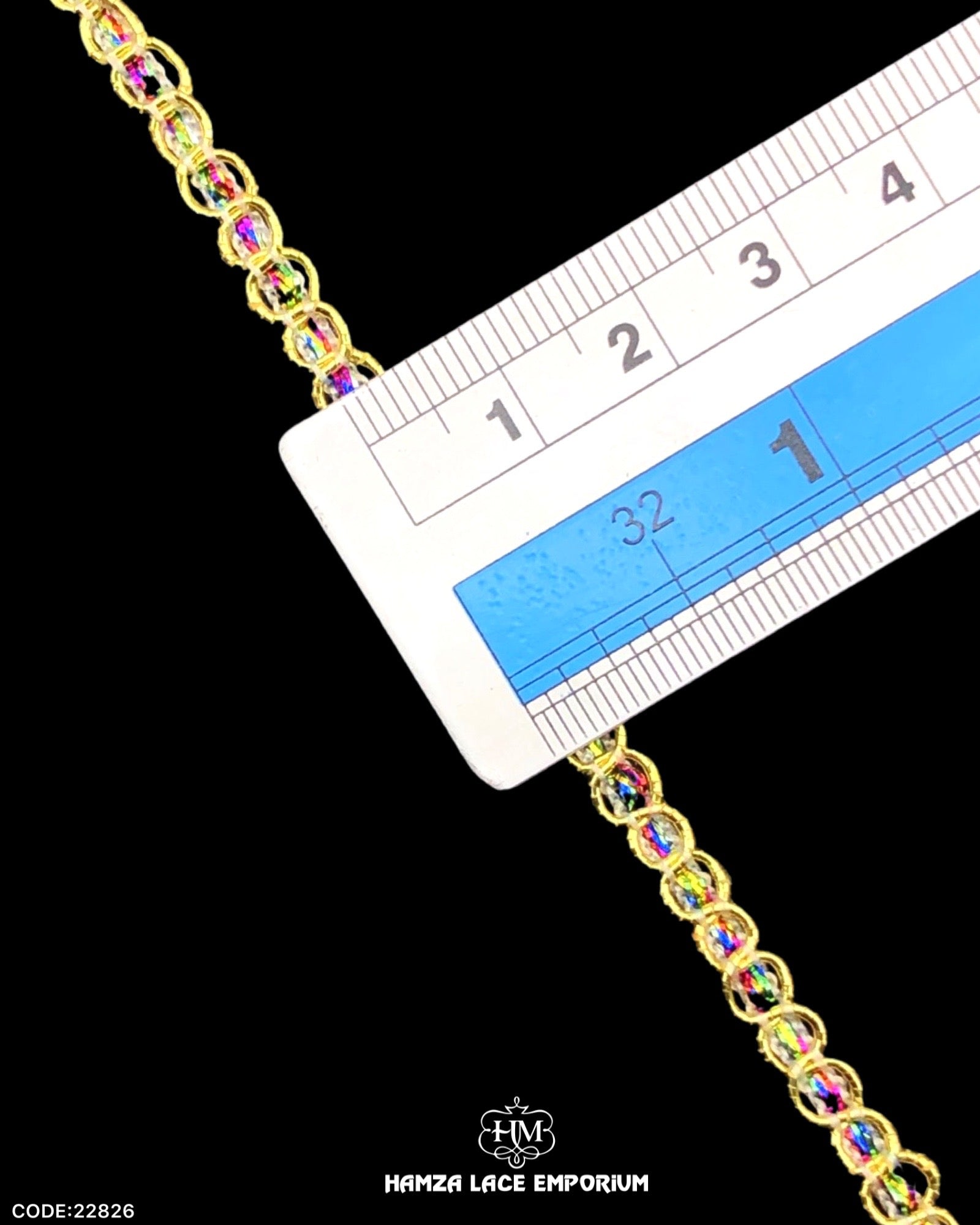 Size of the 'Center Filling Tilla Dori 22826' is displayed with the help of a ruler 