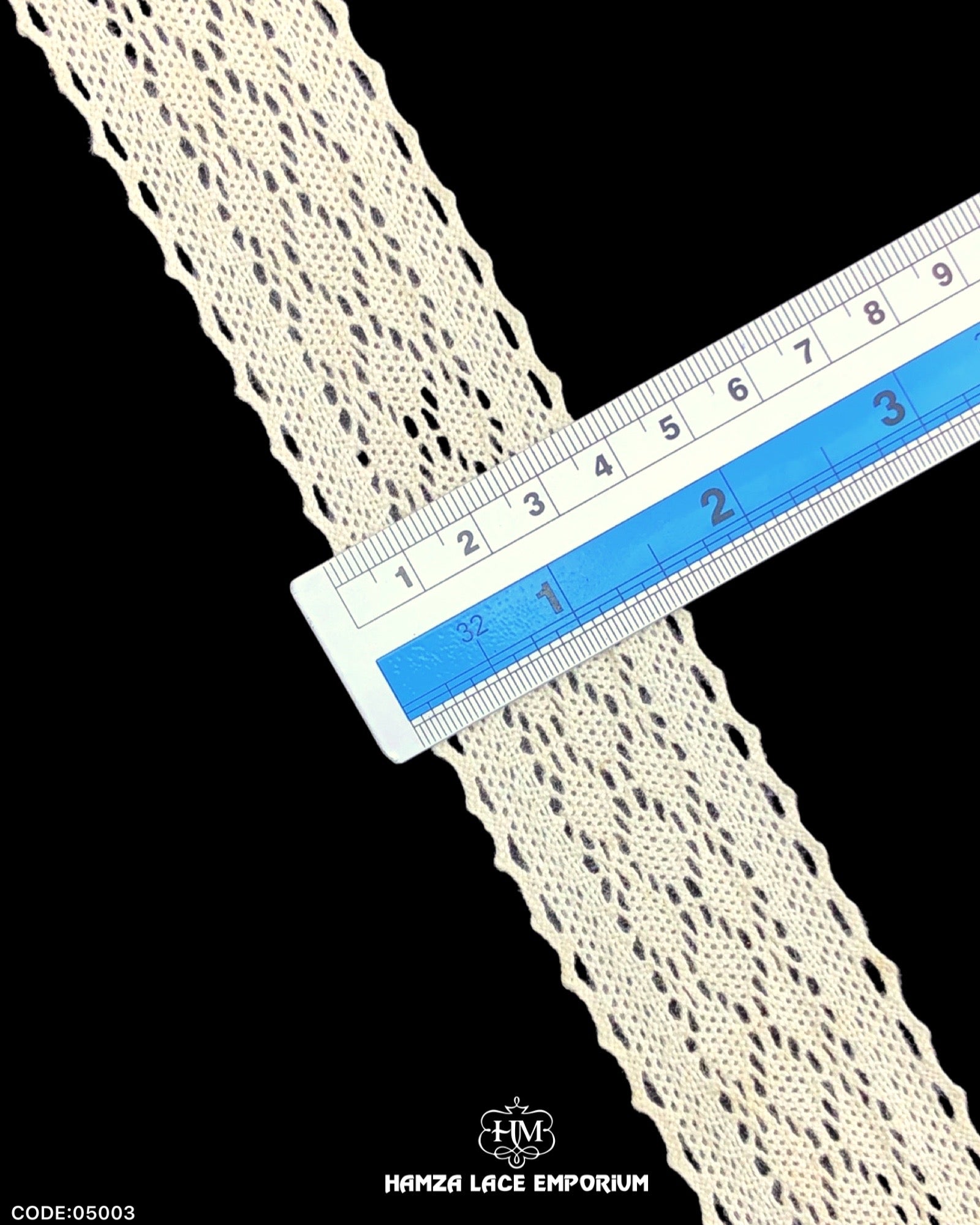 Size of the 'Center Filling Crochet Lace 05003' is shown with the help of a ruler as '2' inches