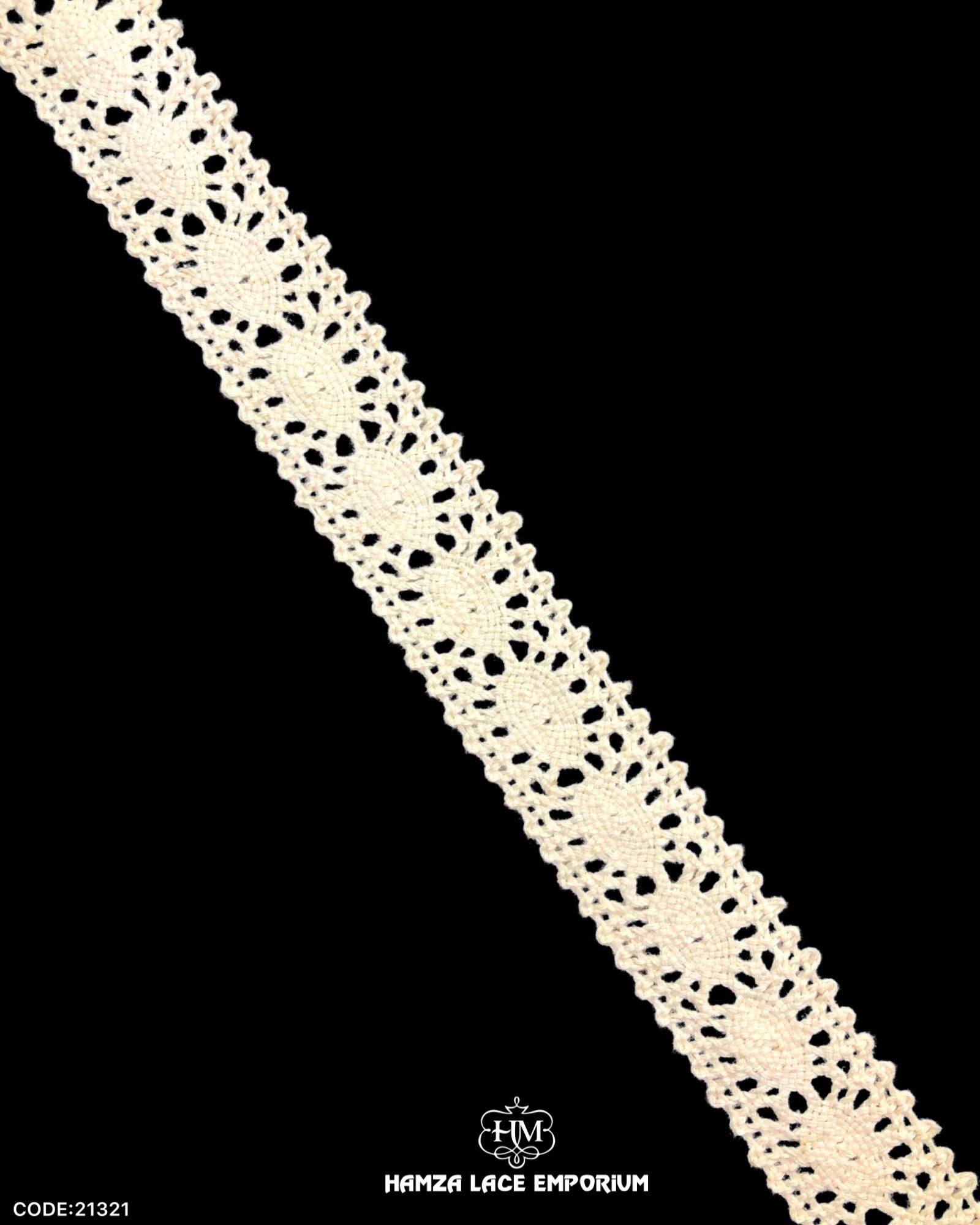 'Center Filling Crochet Lace 21321' with the brand name 'Hamza Lace' written at the bottom